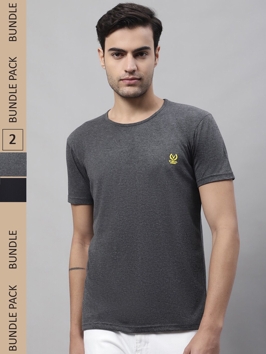 

MACK JONNEY Pack of 2 Round Neck Cotton T-shirt, Charcoal
