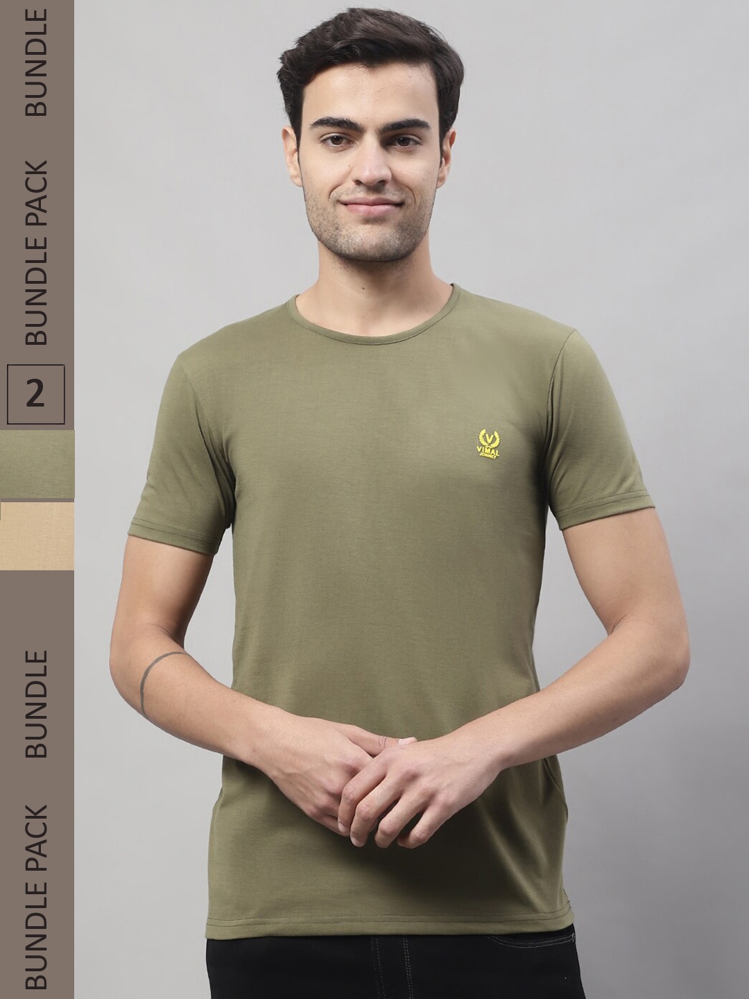 

MACK JONNEY Pack Of 2 Round Neck Cotton T-shirt, Olive