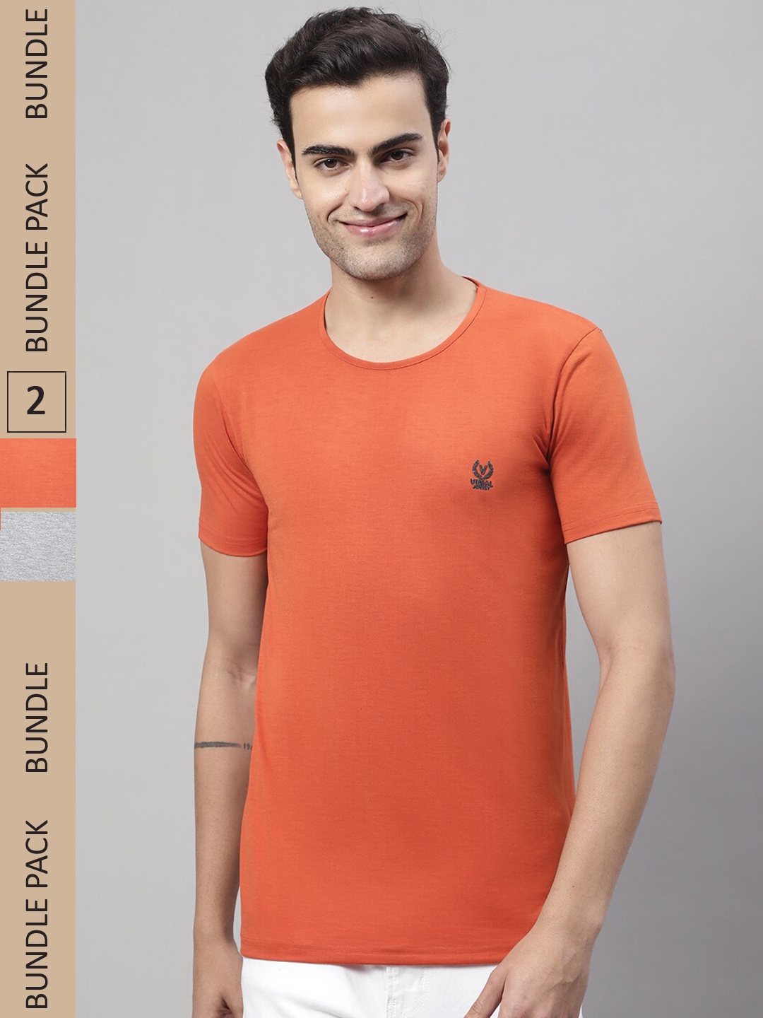 

VIMAL JONNEY Pack of 2 Round Neck Cotton T-shirt, Orange