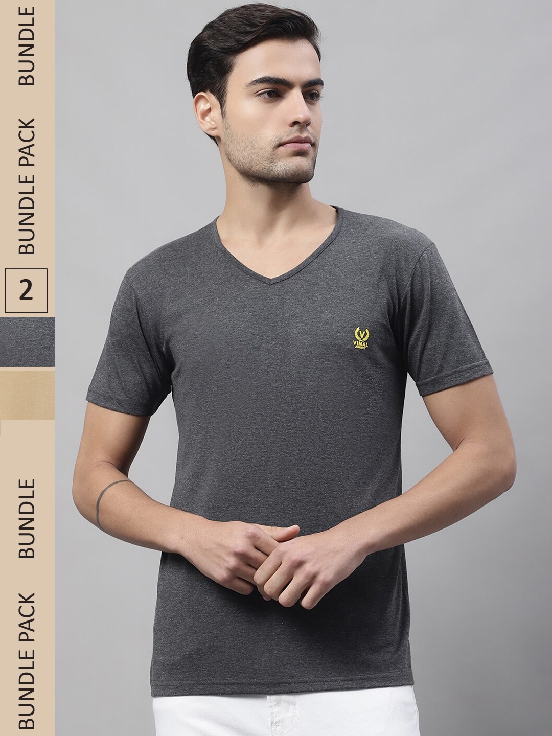 

MACK JONNEY Pack of 2 V-Neck Cotton T-shirt, Charcoal