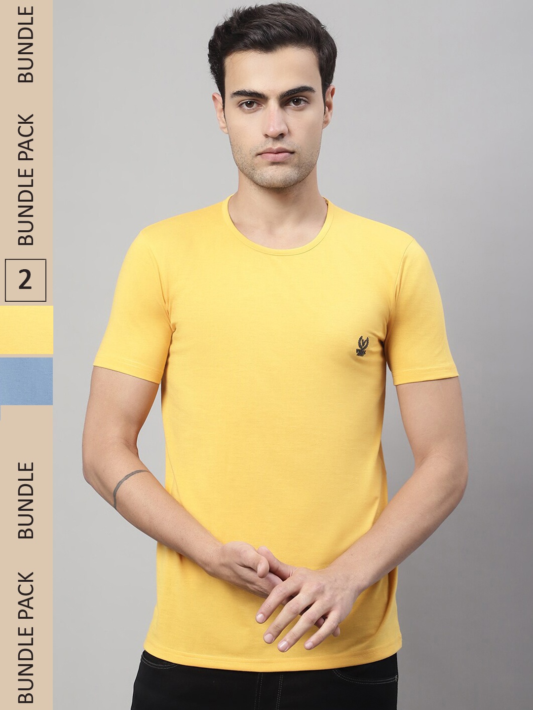 

VIMAL JONNEY Pack of 2 Round Neck Cotton T-shirt, Yellow