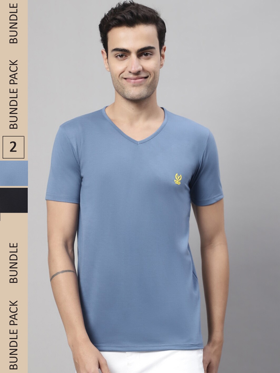 

VIMAL JONNEY Pack Of 2 V-Neck Cotton T-shirt, Blue