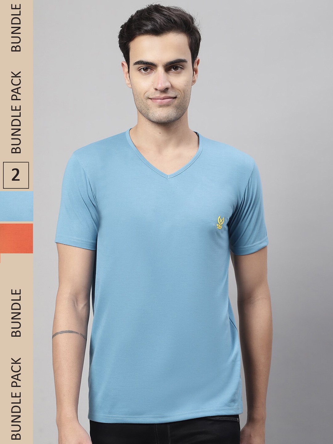 

VIMAL JONNEY Pack of 2 V-Neck Cotton T-shirts, Blue