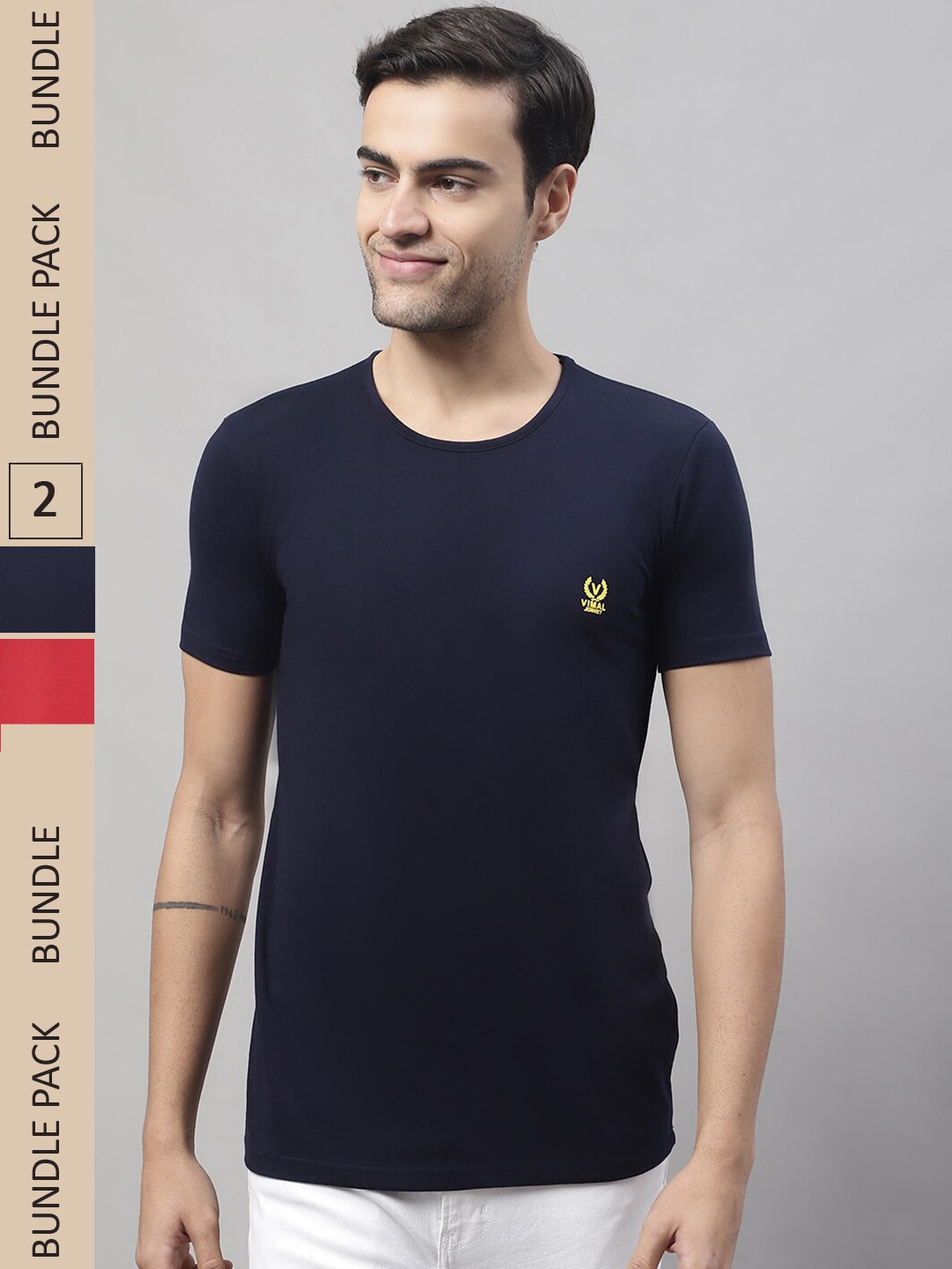

MACK JONNEY Pack of 2 Round Neck Cotton T-shirt, Black
