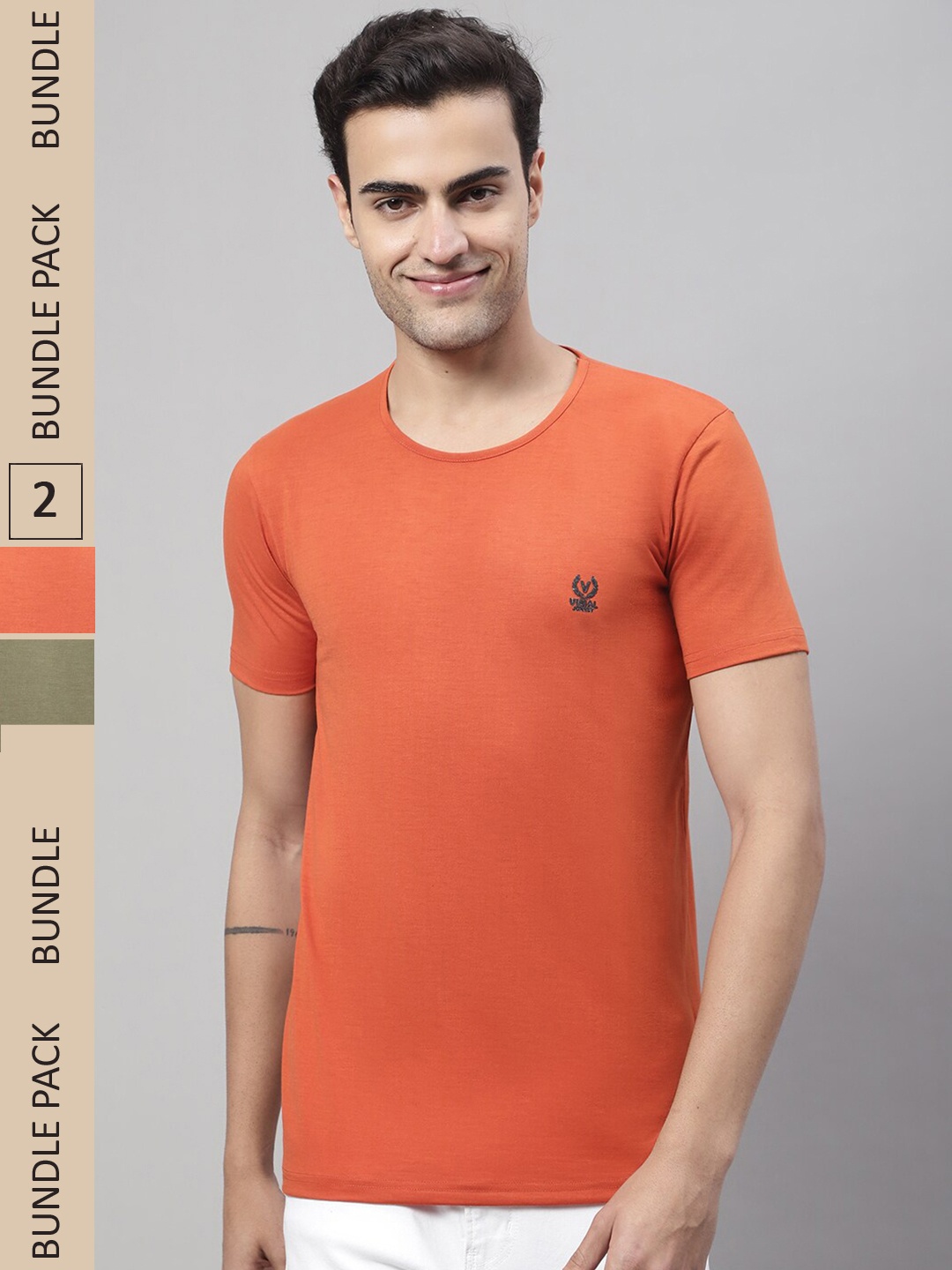 

VIMAL JONNEY Pack of 2 Round Neck Cotton T-shirts, Orange