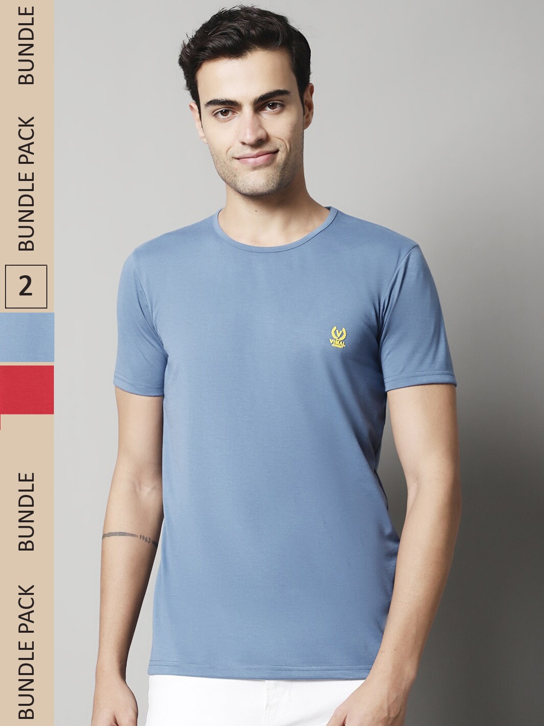 

VIMAL JONNEY Pack of 2 Round Neck Cotton T-shirts, Blue