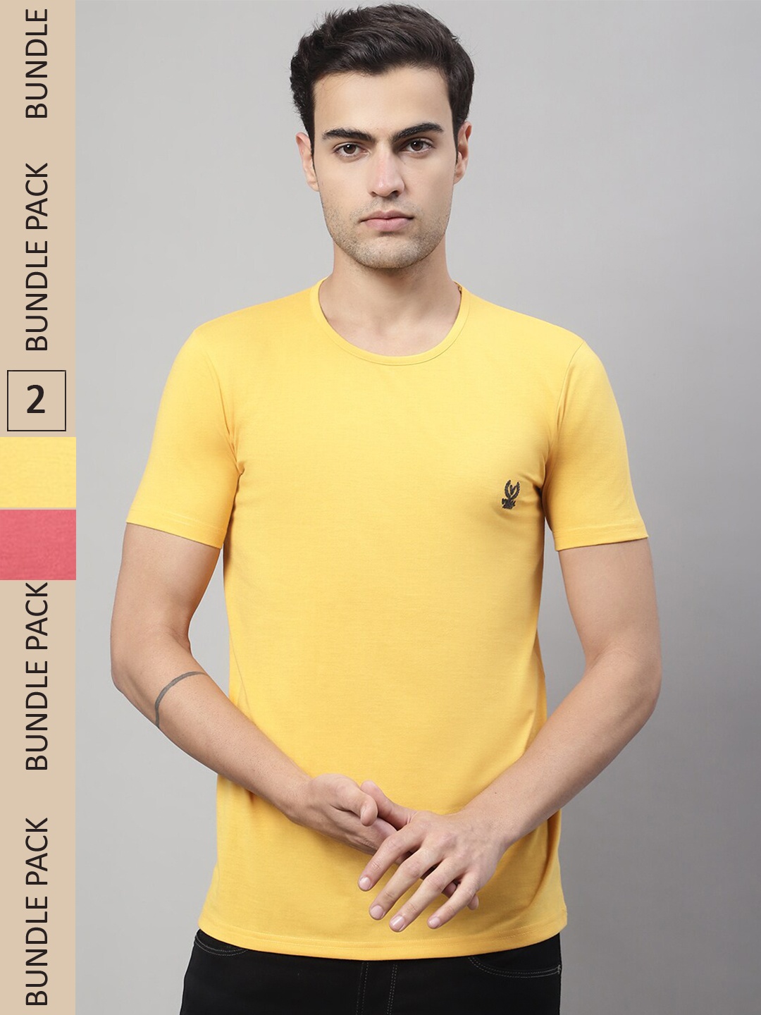 

MACK JONNEY Pack Of 2 V-Neck Cotton T-shirt, Yellow