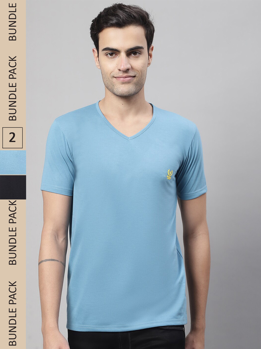 

MACK JONNEY Pack of 2 V-Neck Cotton T-shirt, Blue