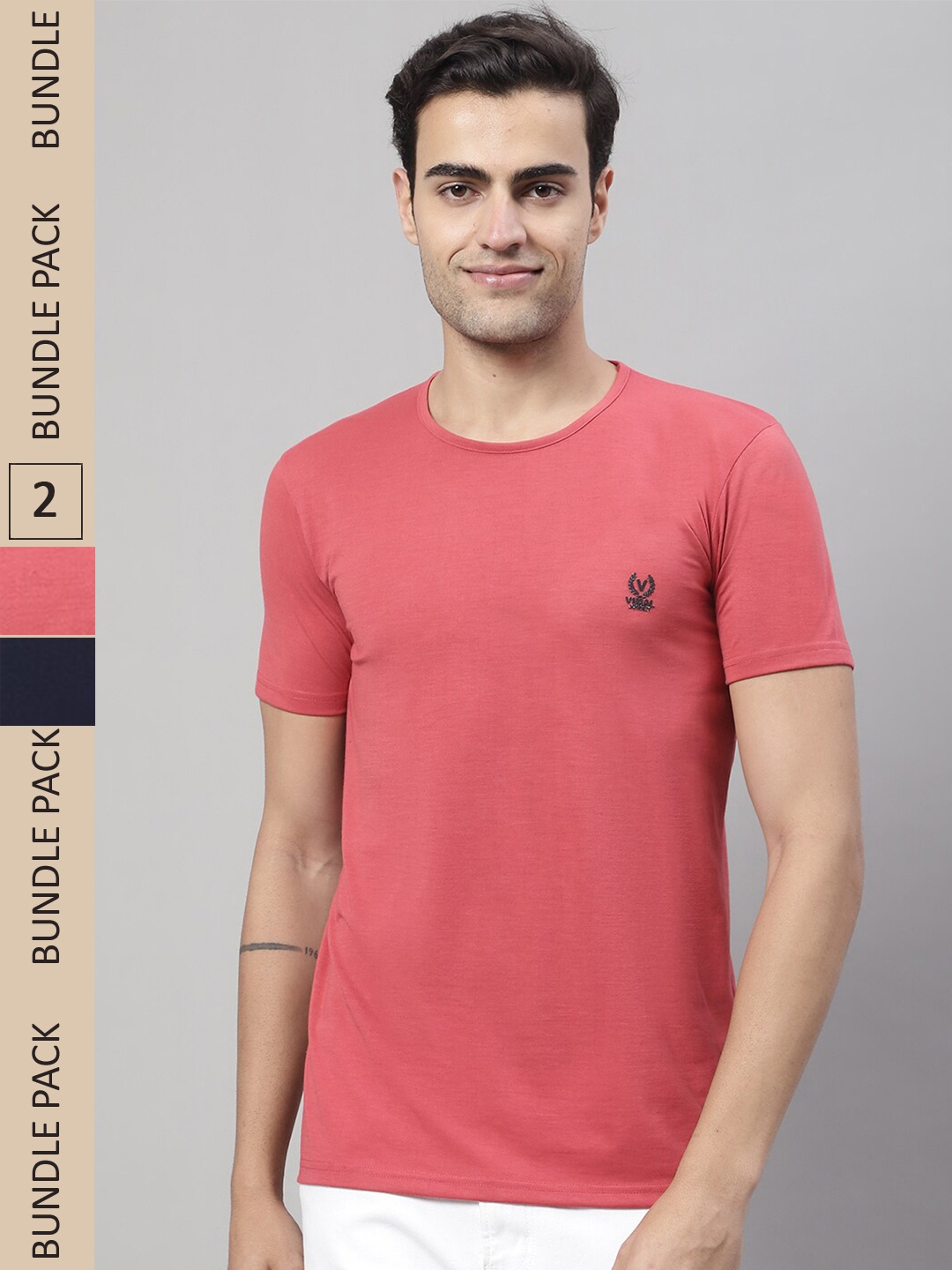 

VIMAL JONNEY Pack Of 2 Cotton T-shirt, Coral