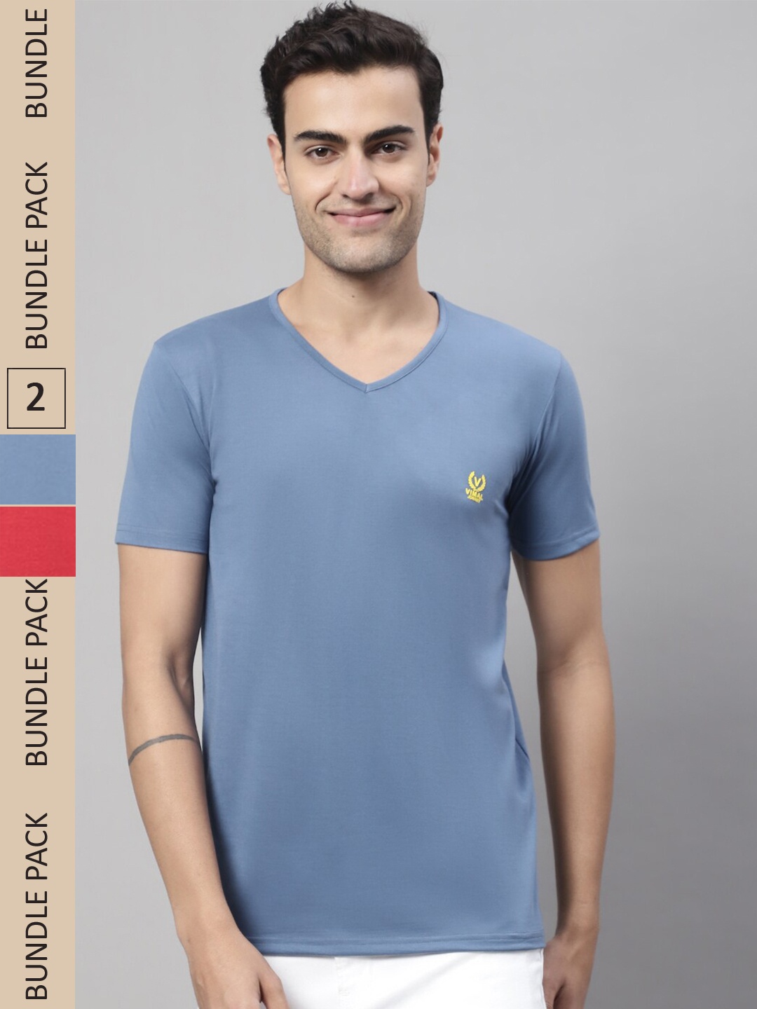 

VIMAL JONNEY Pack of 2 V-Neck Cotton T-shirt, Blue