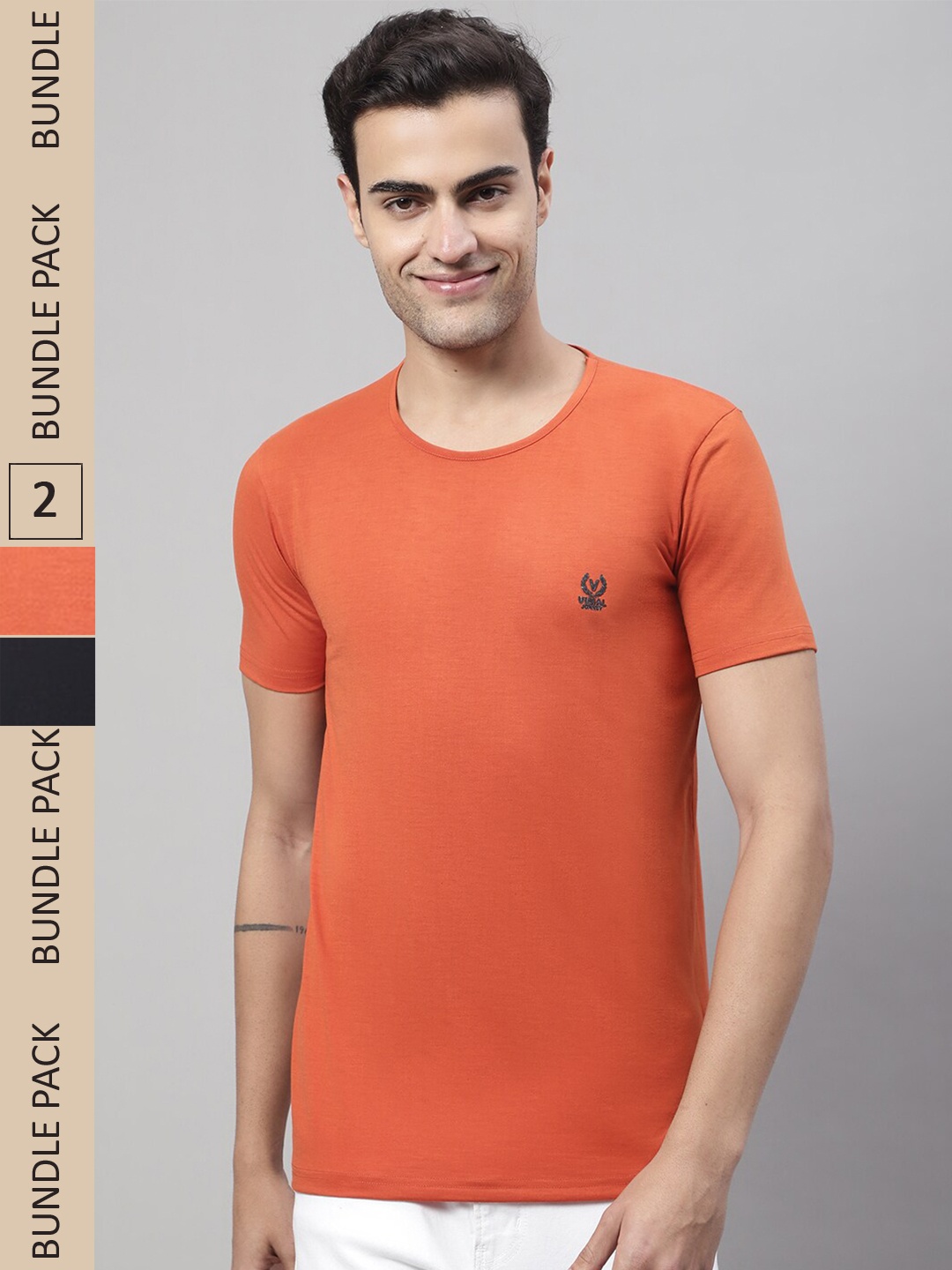 

VIMAL JONNEY Pack Of 2 Round Neck Cotton T-shirt, Orange