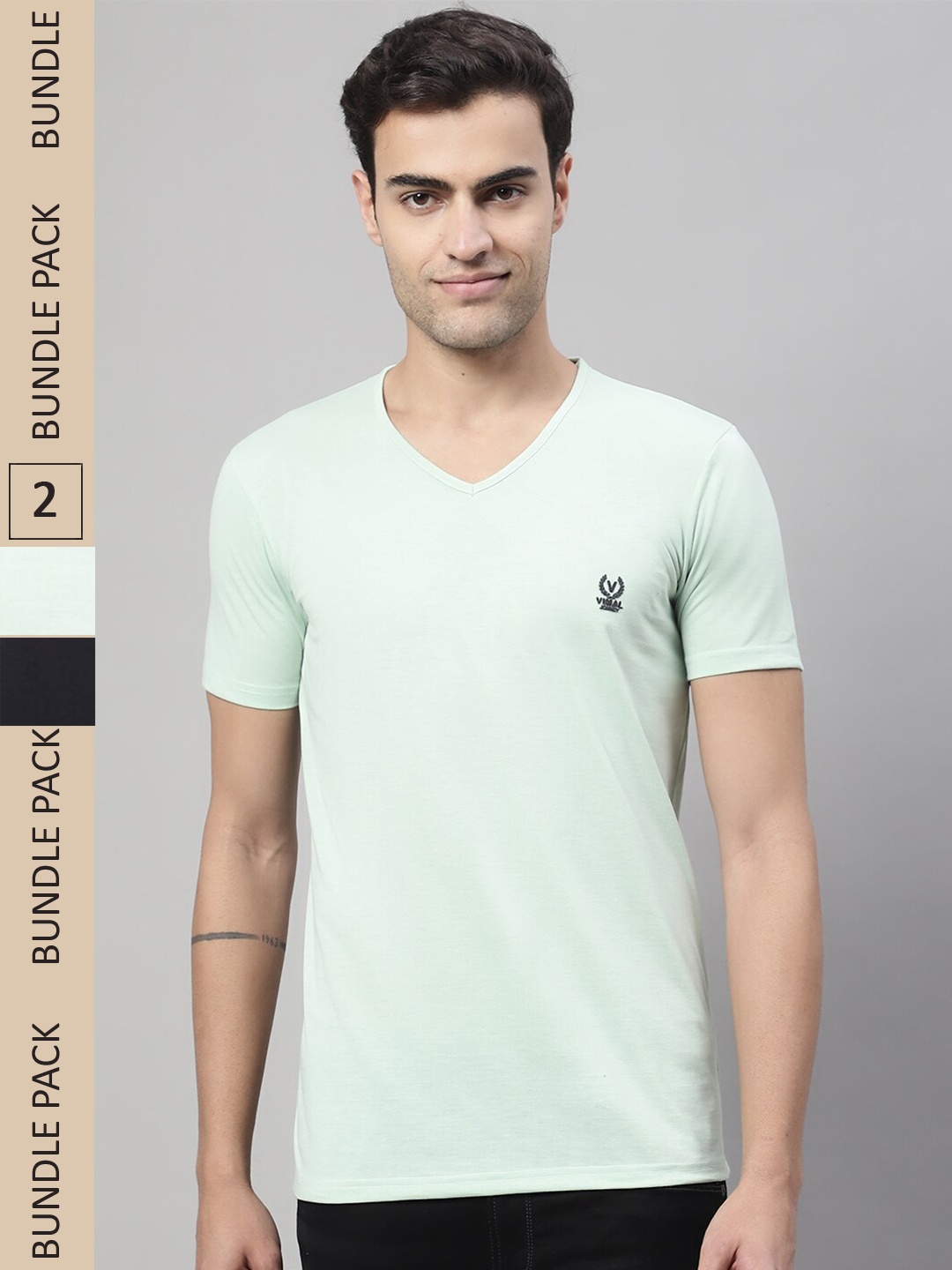 

VIMAL JONNEY Pack Of 2 Round Neck Cotton T-shirt, Sea green