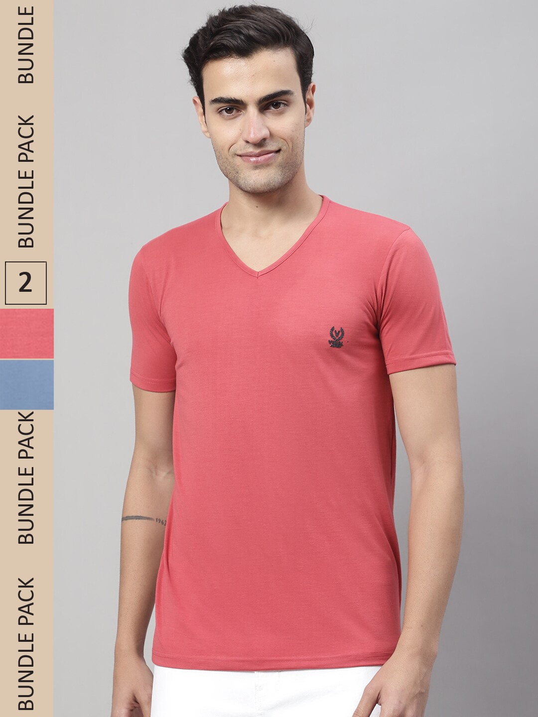 

MACK JONNEY Pack Of 2 V-Neck Cotton T-shirt, Pink
