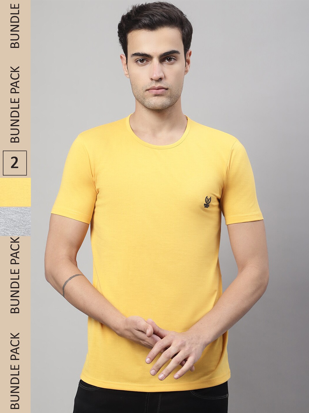 

MACK JONNEY Pack Of 2 Cotton T-shirt, Yellow