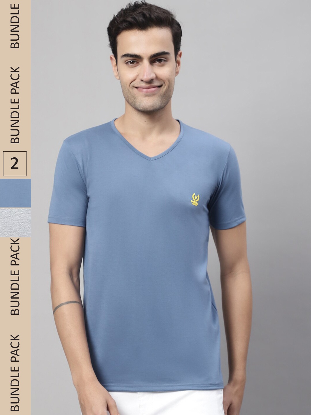 

VIMAL JONNEY Pack Of 2 V-Neck Cotton T-shirt, Blue