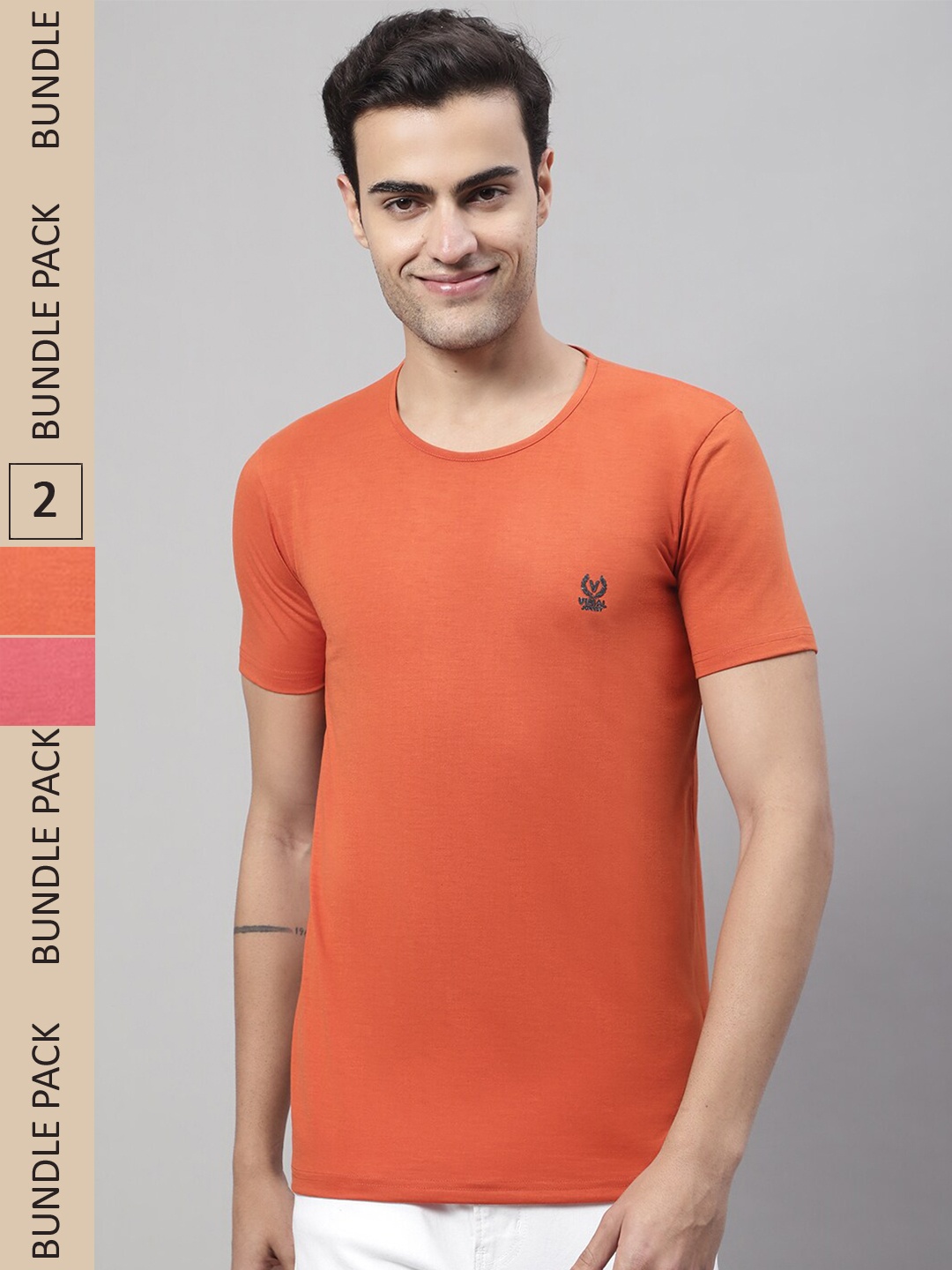 

VIMAL JONNEY Pack of 2 Round Neck Cotton T-shirt, Orange