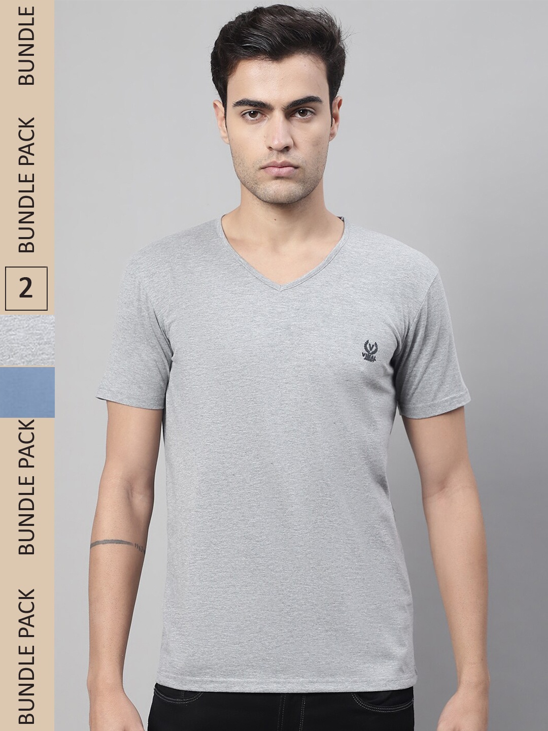 

MACK JONNEY Pack of 2 V-Neck Cotton T-shirt, Grey
