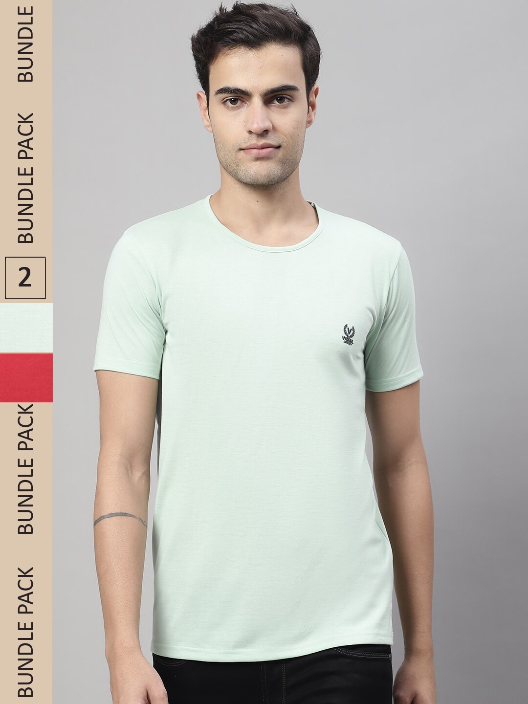 

MACK JONNEY Pack Of 2 Round Neck Cotton T-shirt, Green