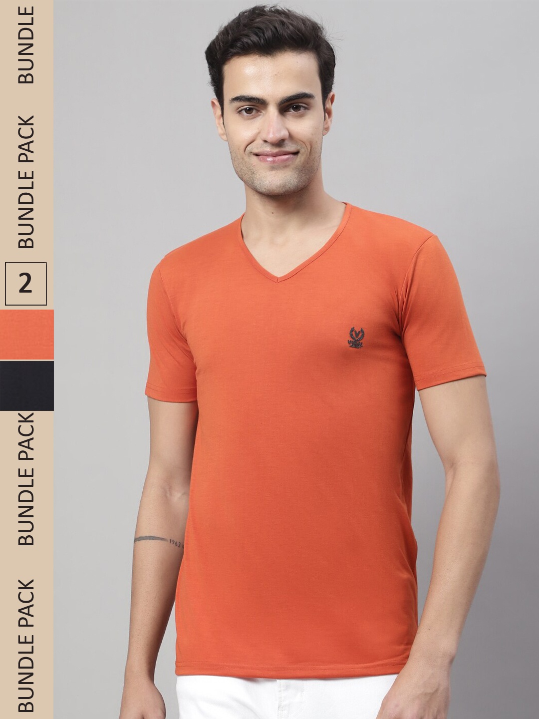 

MACK JONNEY Pack of 2 V-Neck Cotton T-shirts, Rust