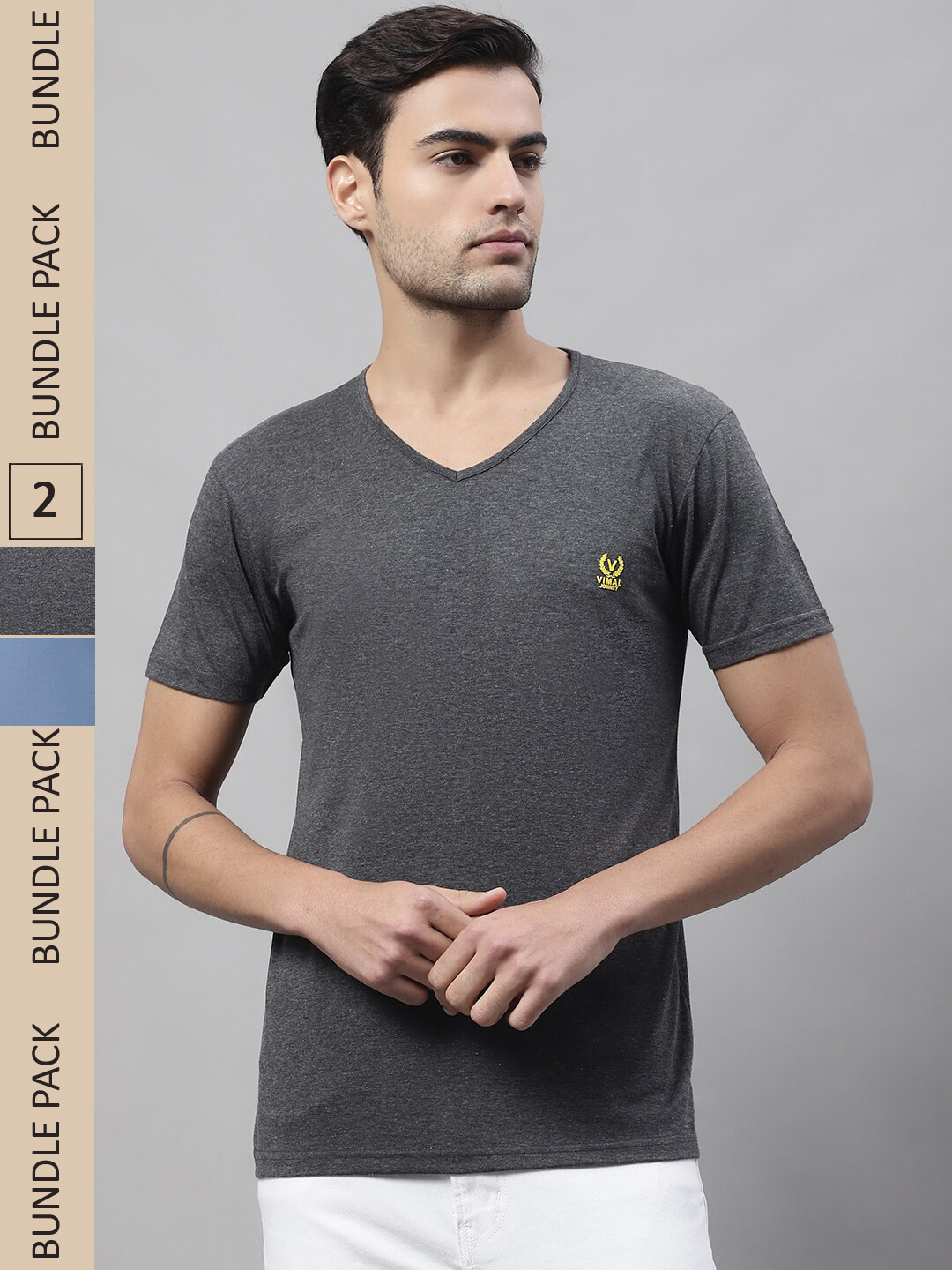 

MACK JONNEY Pack Of 2 V-Neck Cotton T-shirt, Blue
