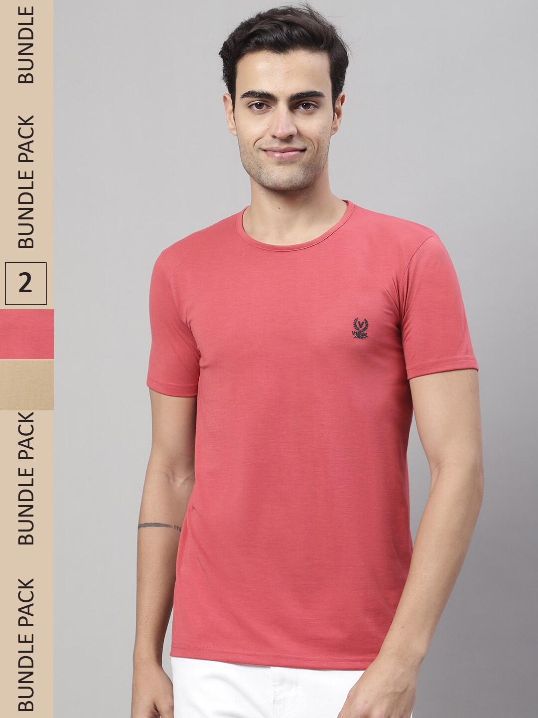 

VIMAL JONNEY Pack Of 2 Cotton T-shirt, Coral