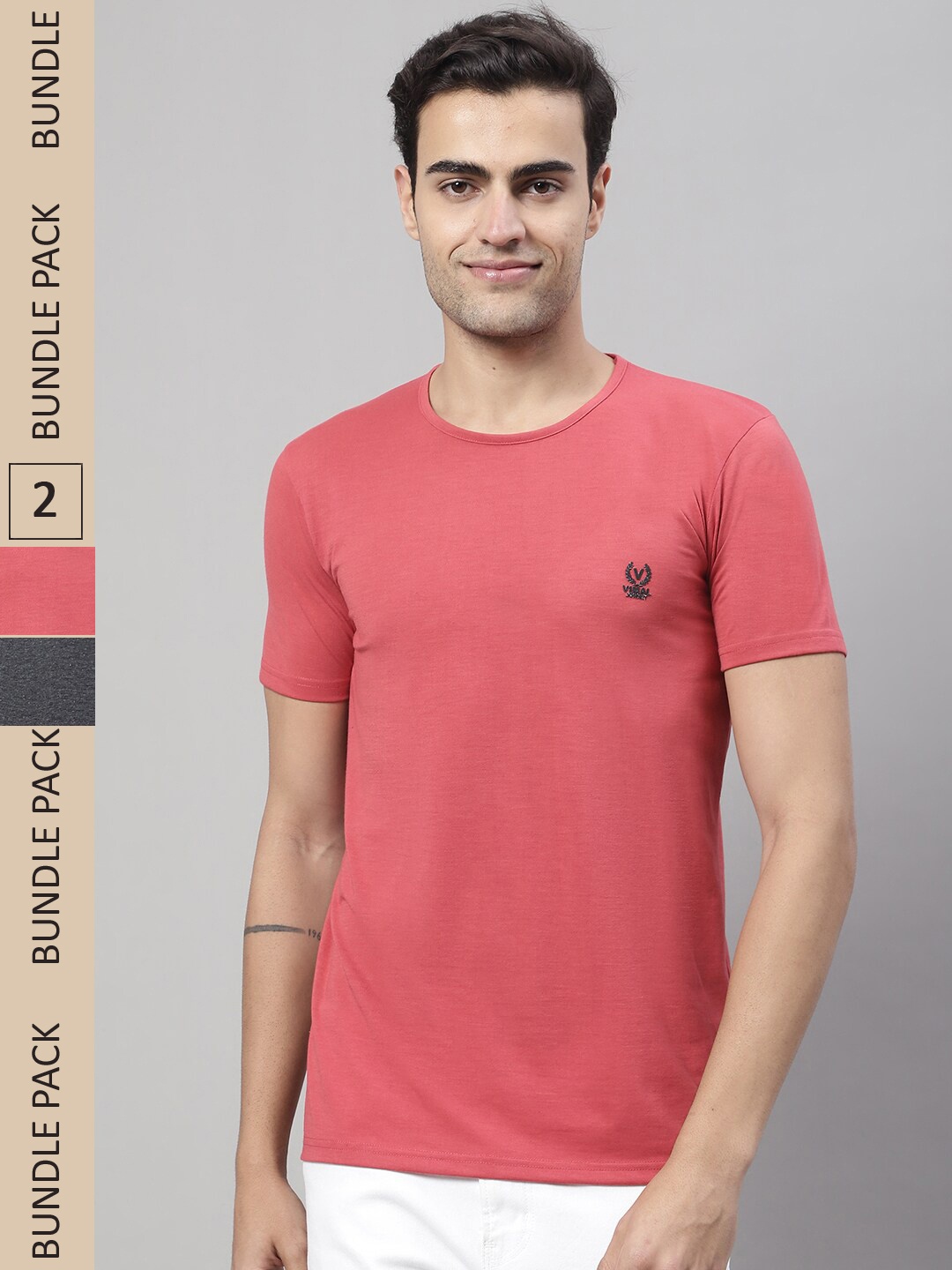 

VIMAL JONNEY Pack Of 2 Round Neck Cotton T-shirt, Pink