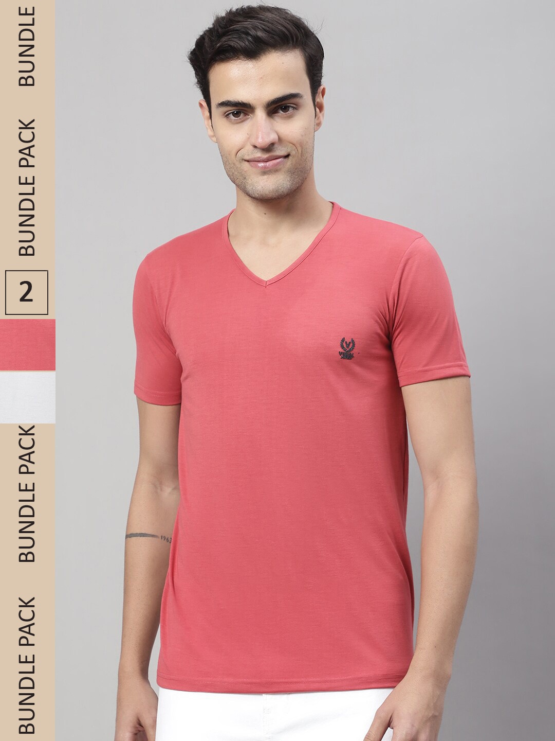 

VIMAL JONNEY Pack Of 2 V-Neck Cotton T-shirt, Pink