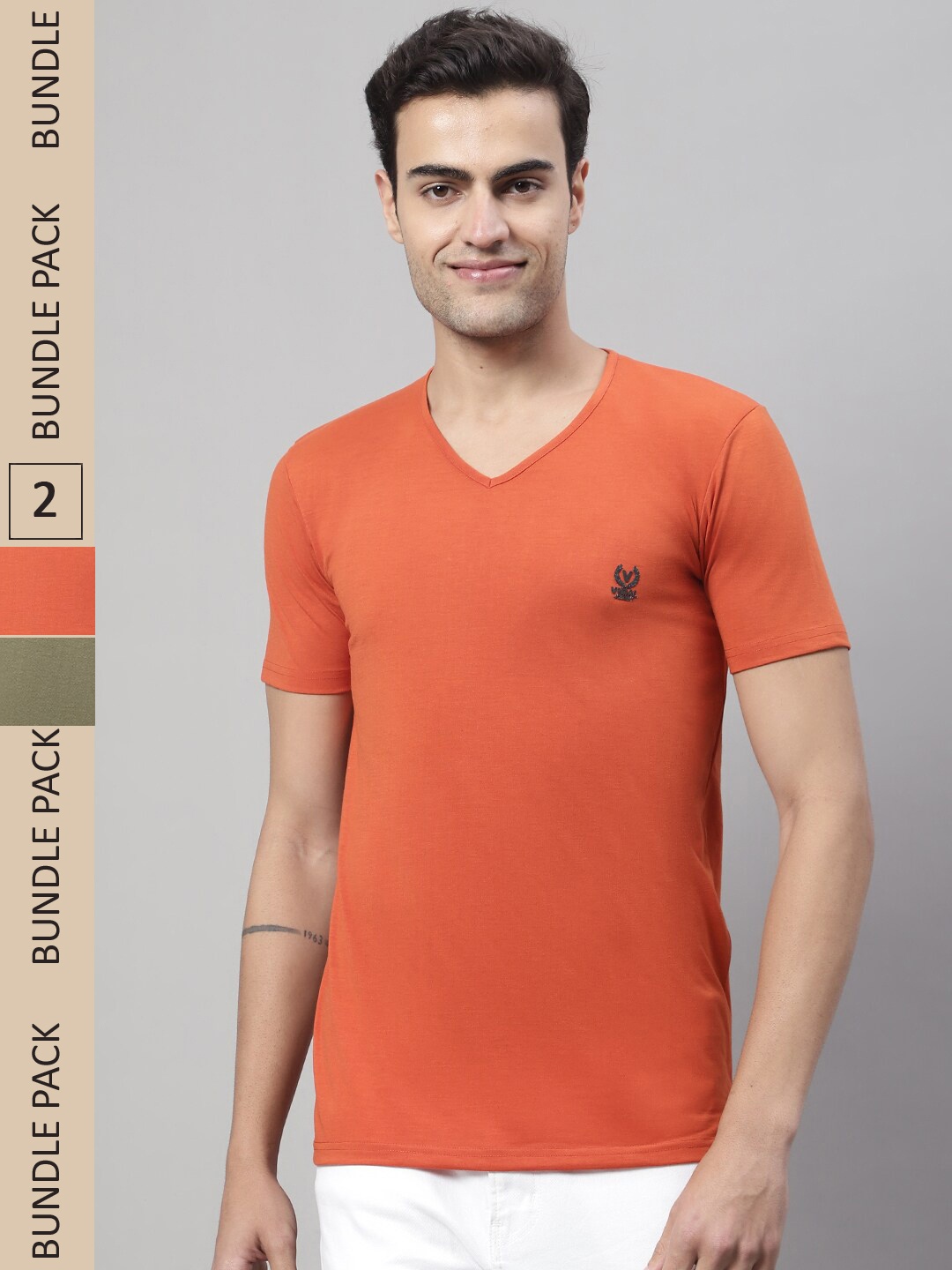 

MACK JONNEY Pack of 2 V-Neck Cotton T-shirts, Rust