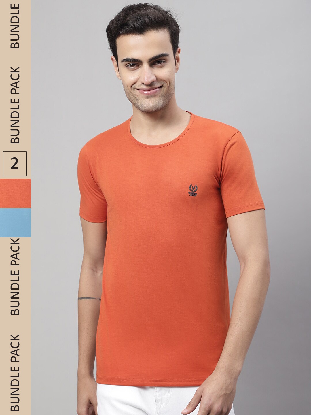 

VIMAL JONNEY Pack of 2 Round Neck Cotton T-shirt, Orange