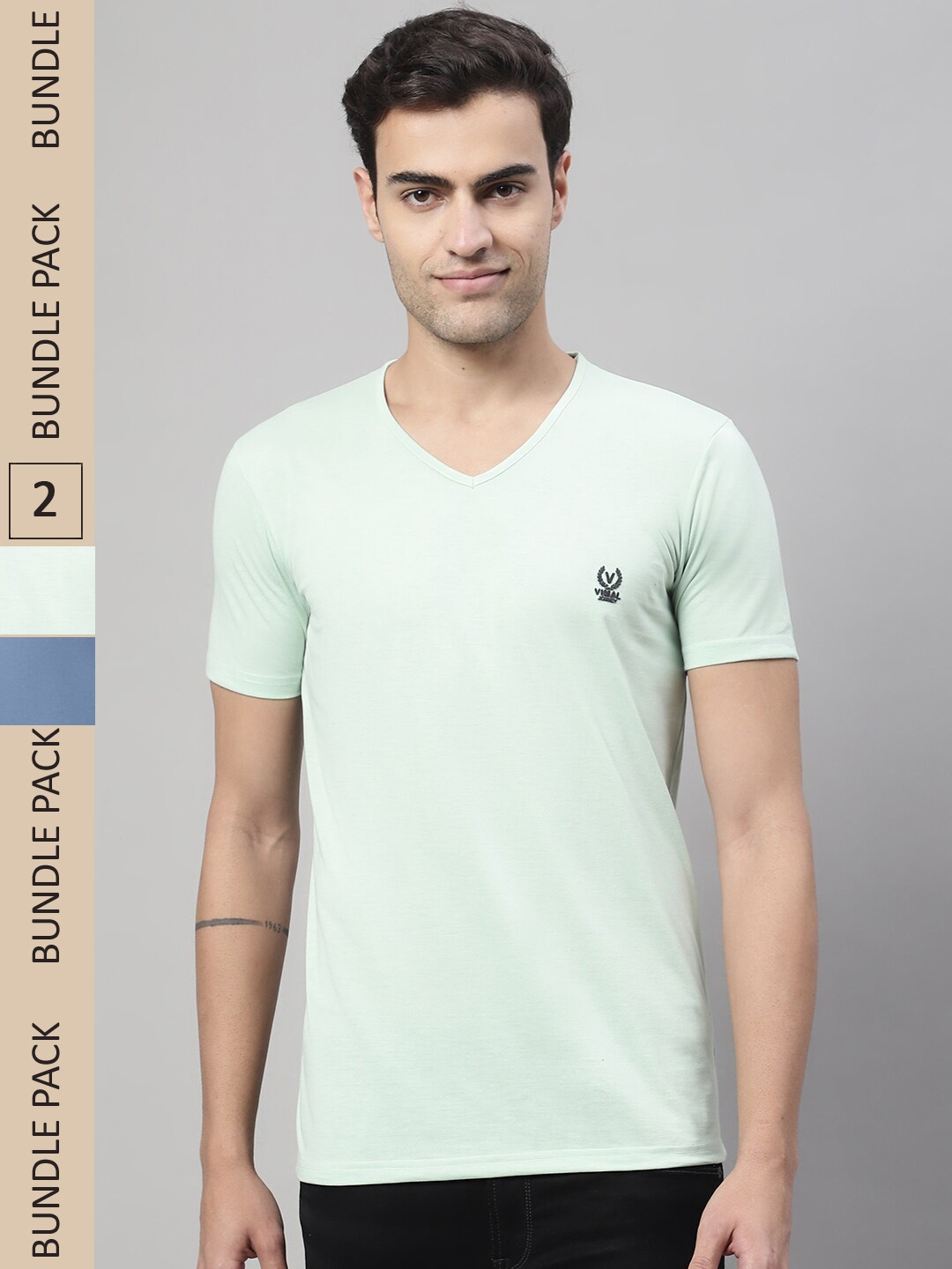 

VIMAL JONNEY Pack of 2 V-Neck Cotton T-shirts, Green