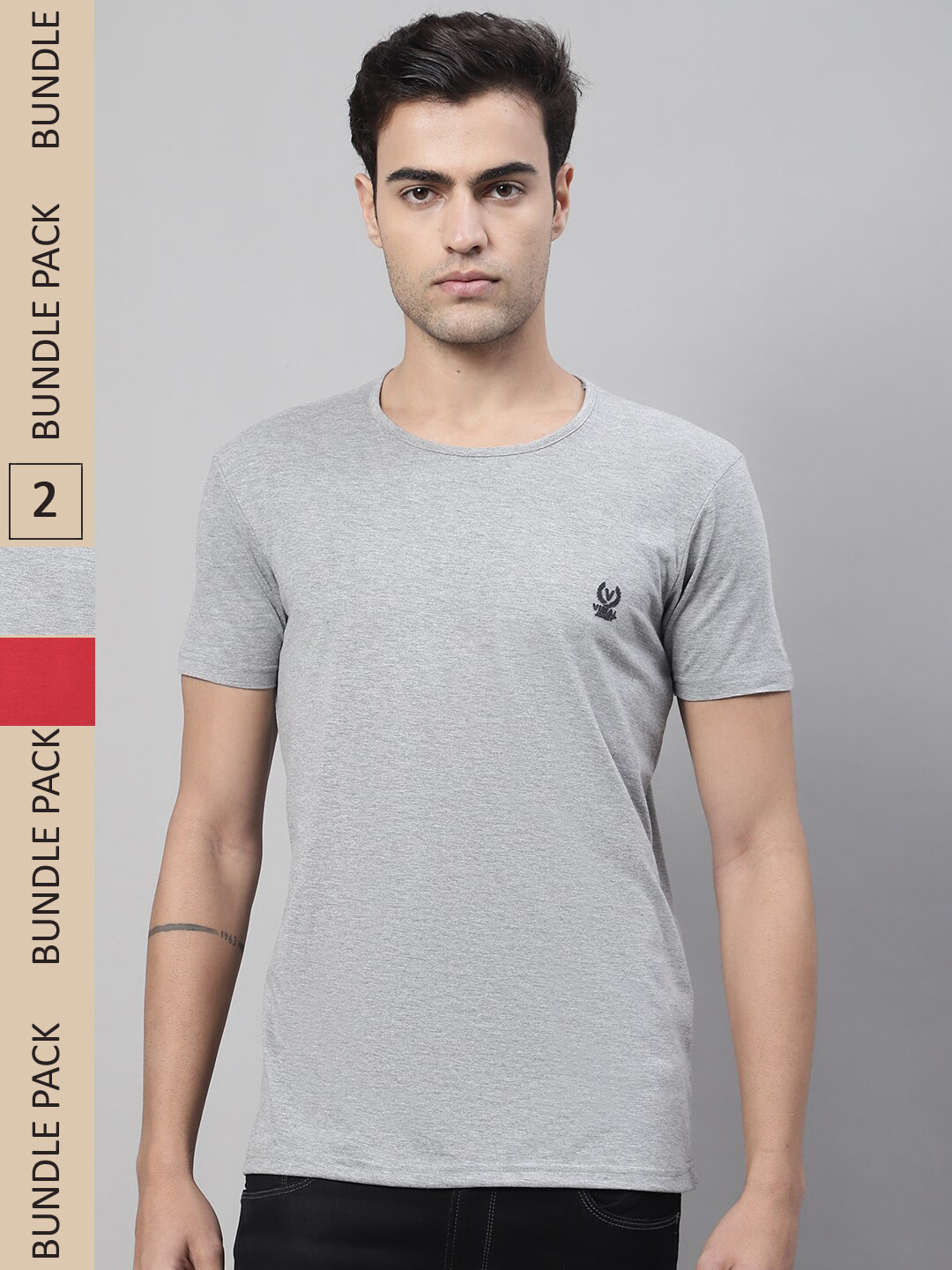 

MACK JONNEY Pack of 2 Round Neck Cotton T-shirts, Grey