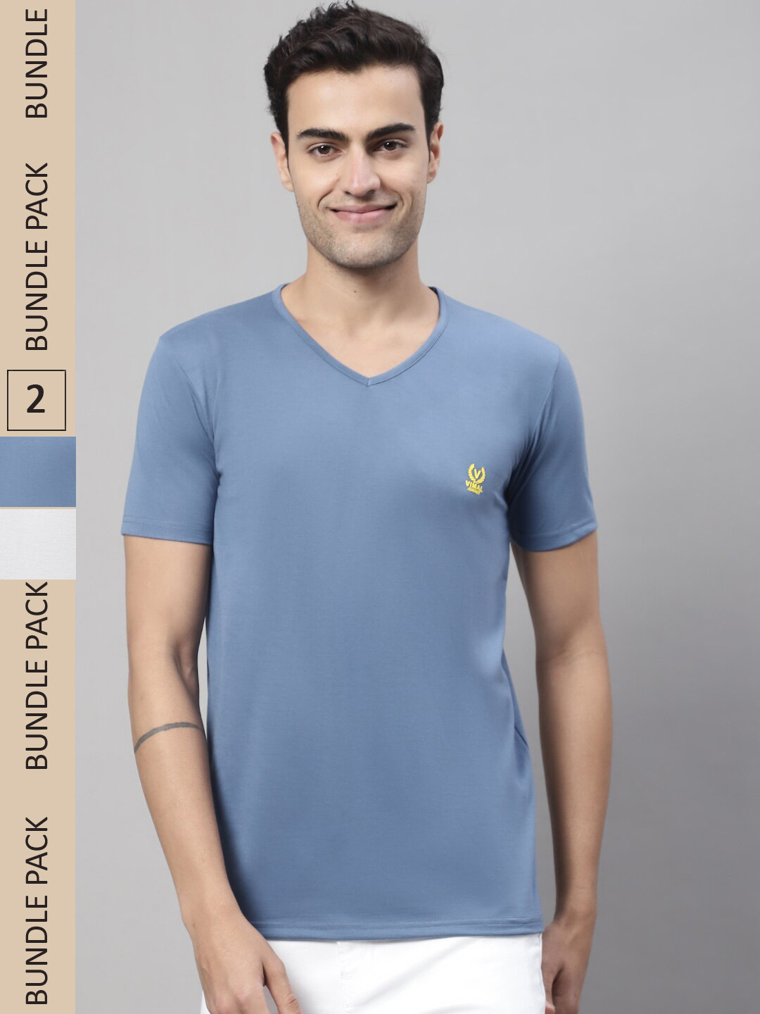 

MACK JONNEY Pack Of 2 V-Neck Cotton T-shirt, Blue