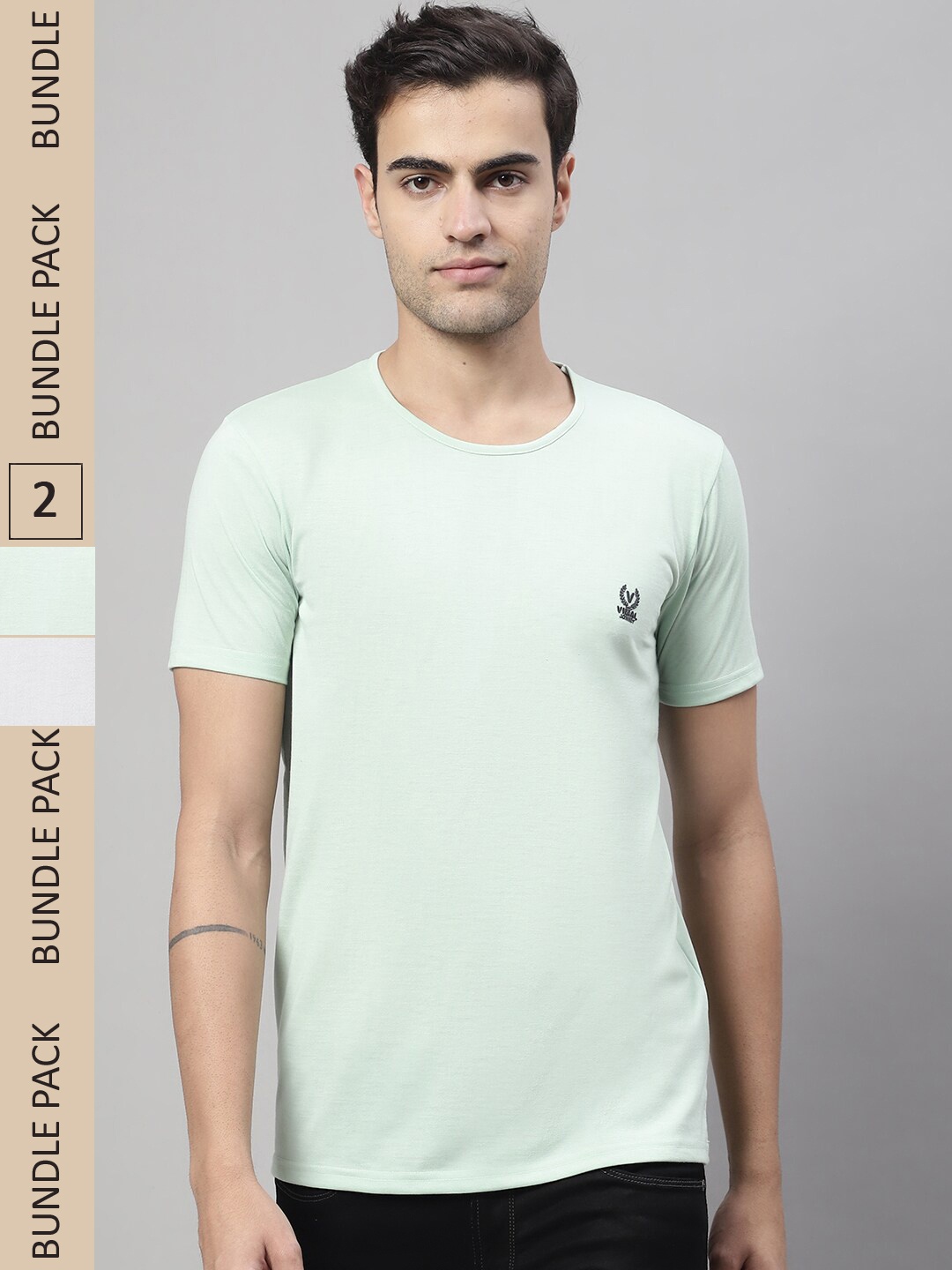 

MACK JONNEY Pack of 2 Round Neck Cotton T-shirts, Green