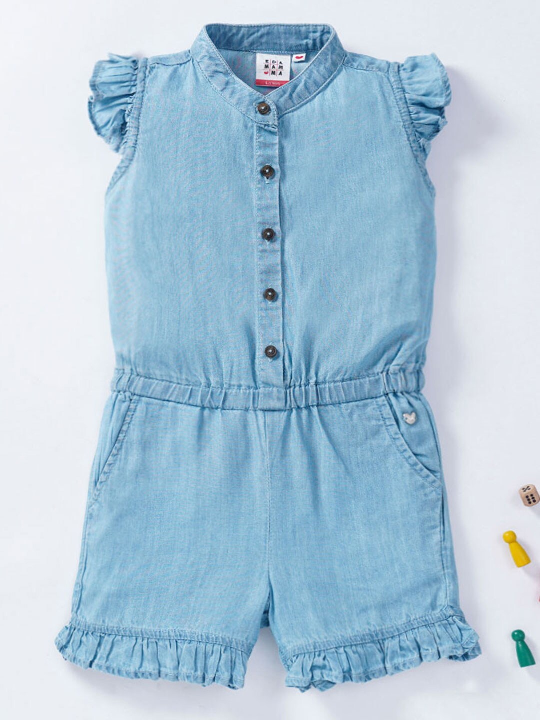 

Ed-a-Mamma Girls Band Collar Cotton Jumpsuit, Blue