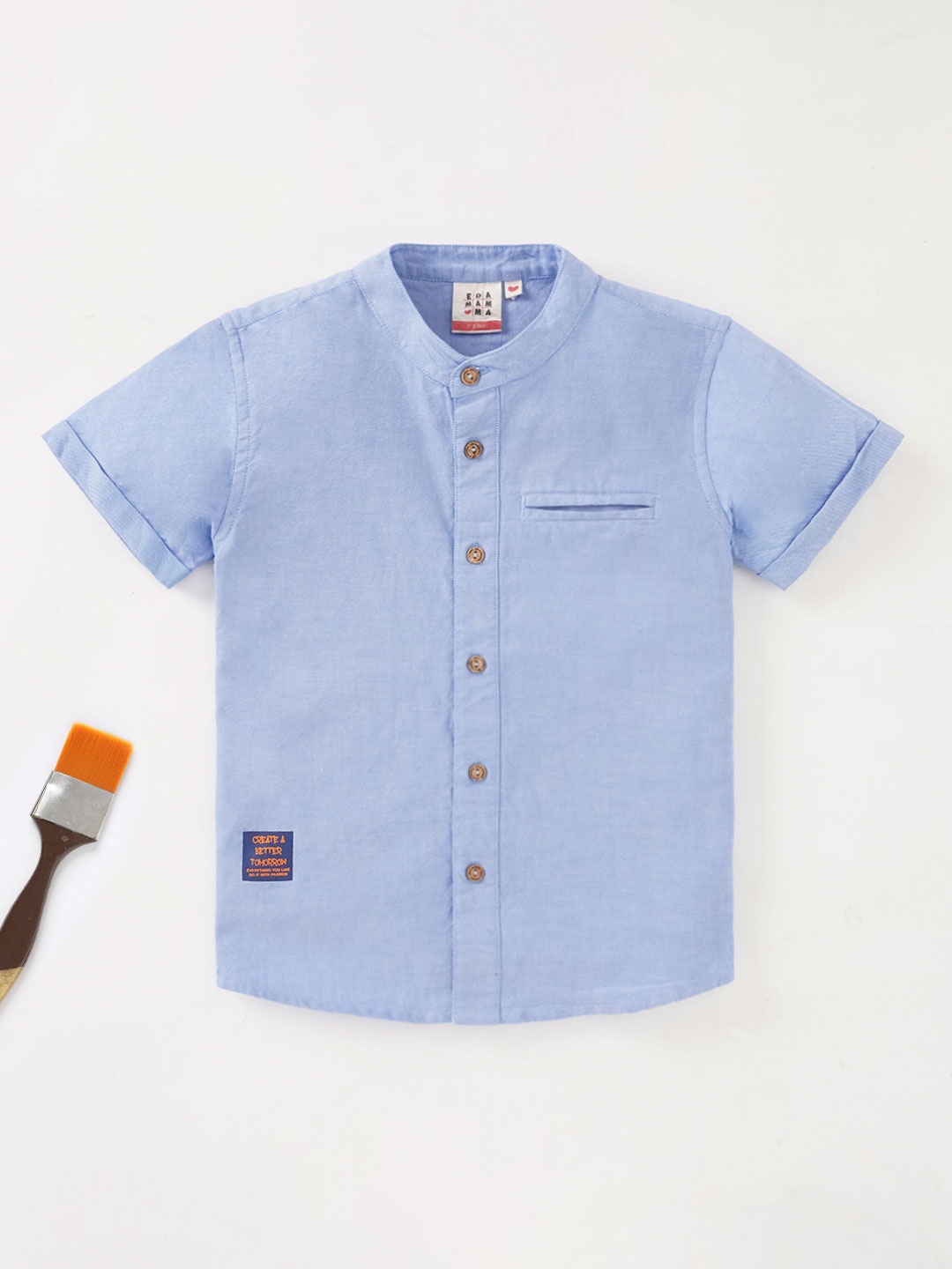 

Ed-a-Mamma Boys Mandarin Collar Cotton Casual Shirt, Blue