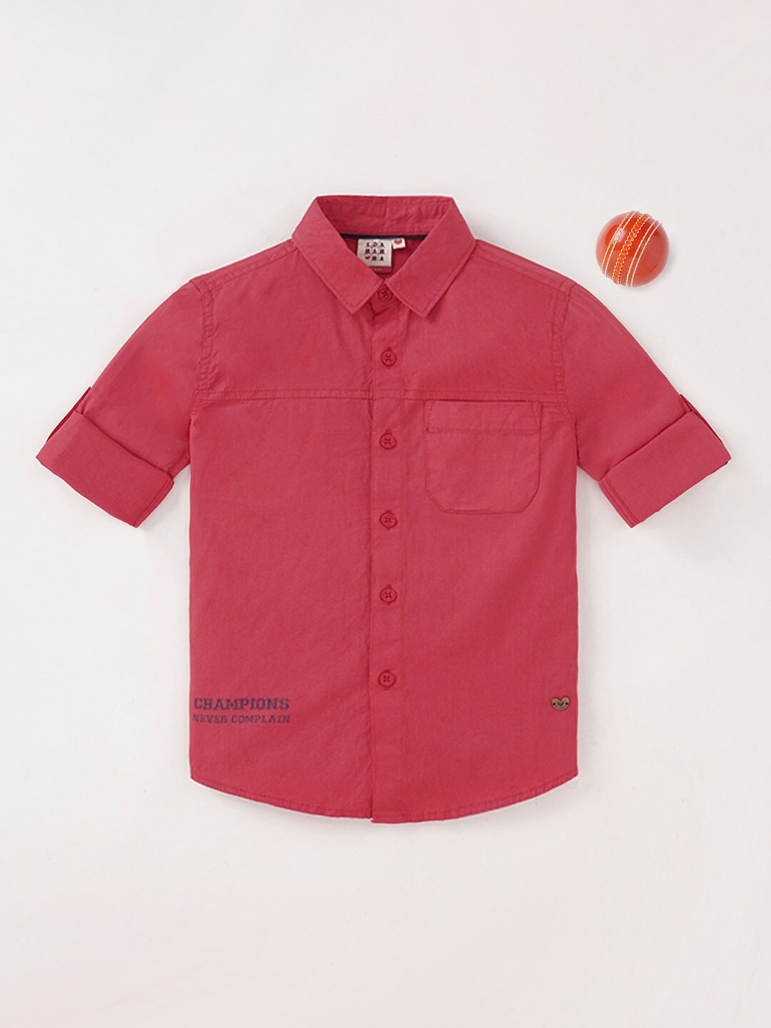 

Ed-a-Mamma Boys Spread Collar Roll-Up Sleeves Cotton Shirt, Red