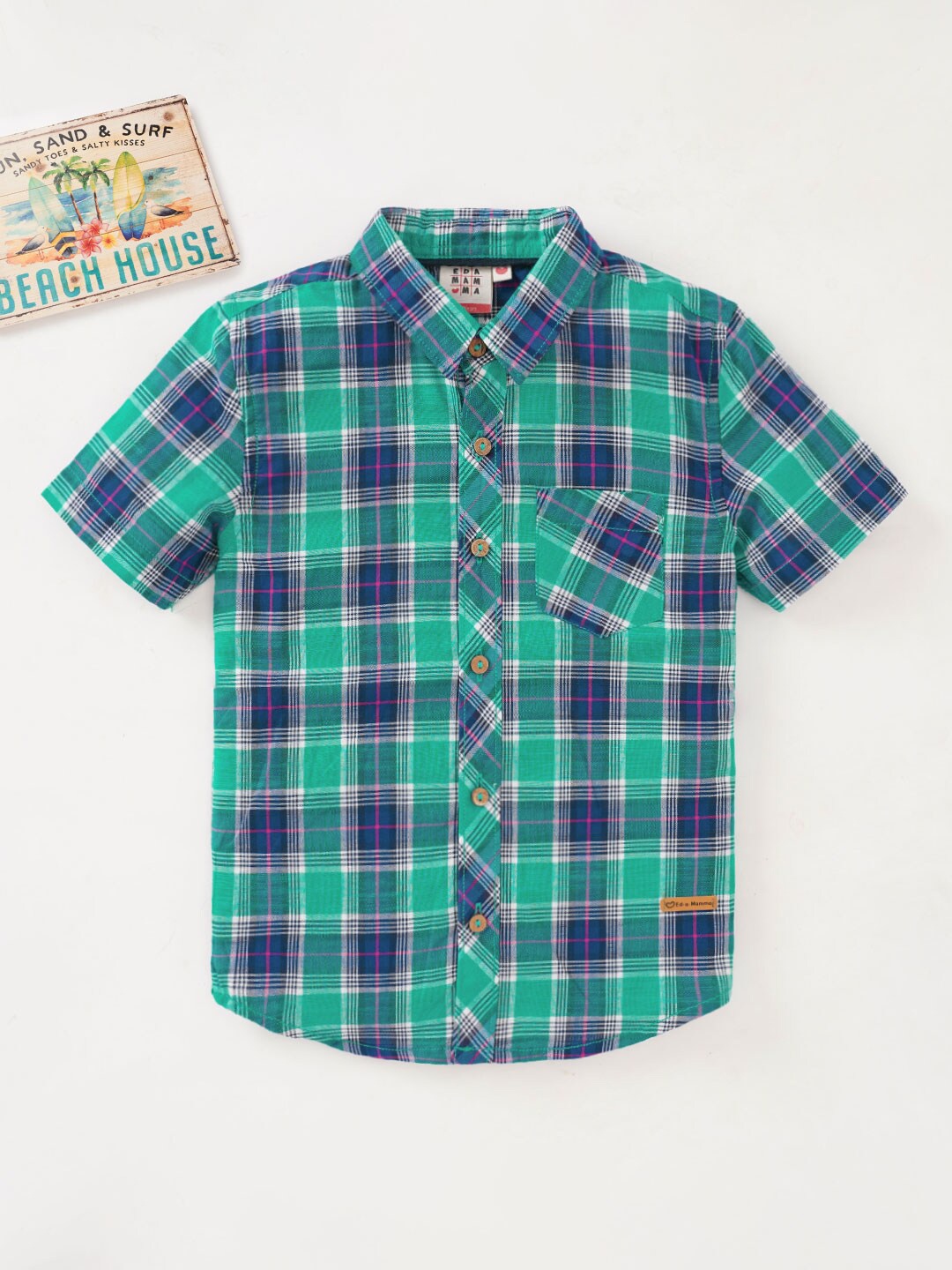 

Ed-a-Mamma Boys Tartan Checks Cotton Casual Shirt, Green