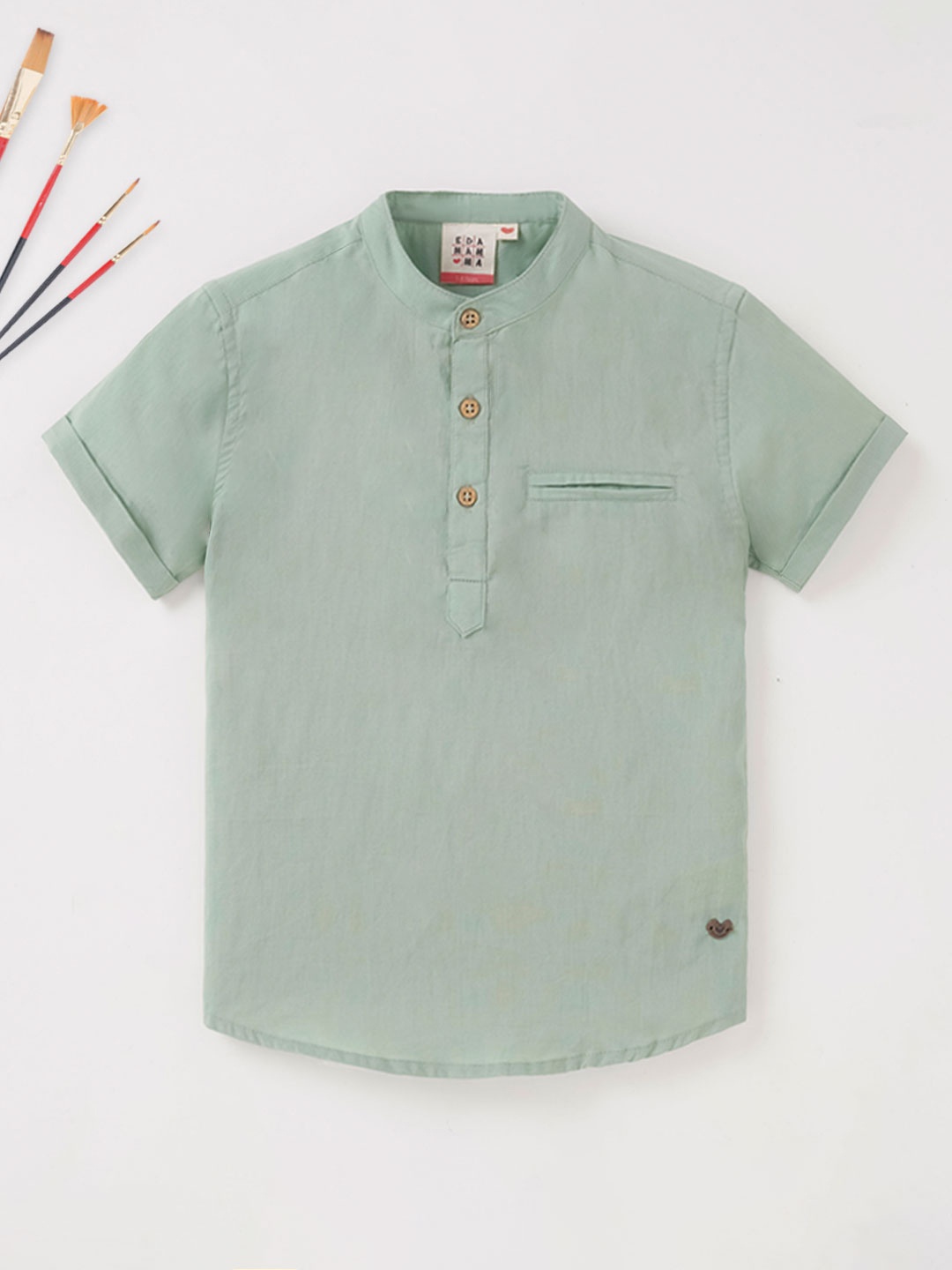 

Ed-a-Mamma Boys Band Collar Cotton Casual Shirt, Green