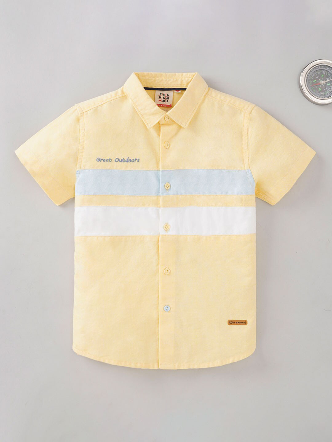 

Ed-a-Mamma Boys Spread Collar Horizontal Striped Cotton Casual Shirt, Yellow