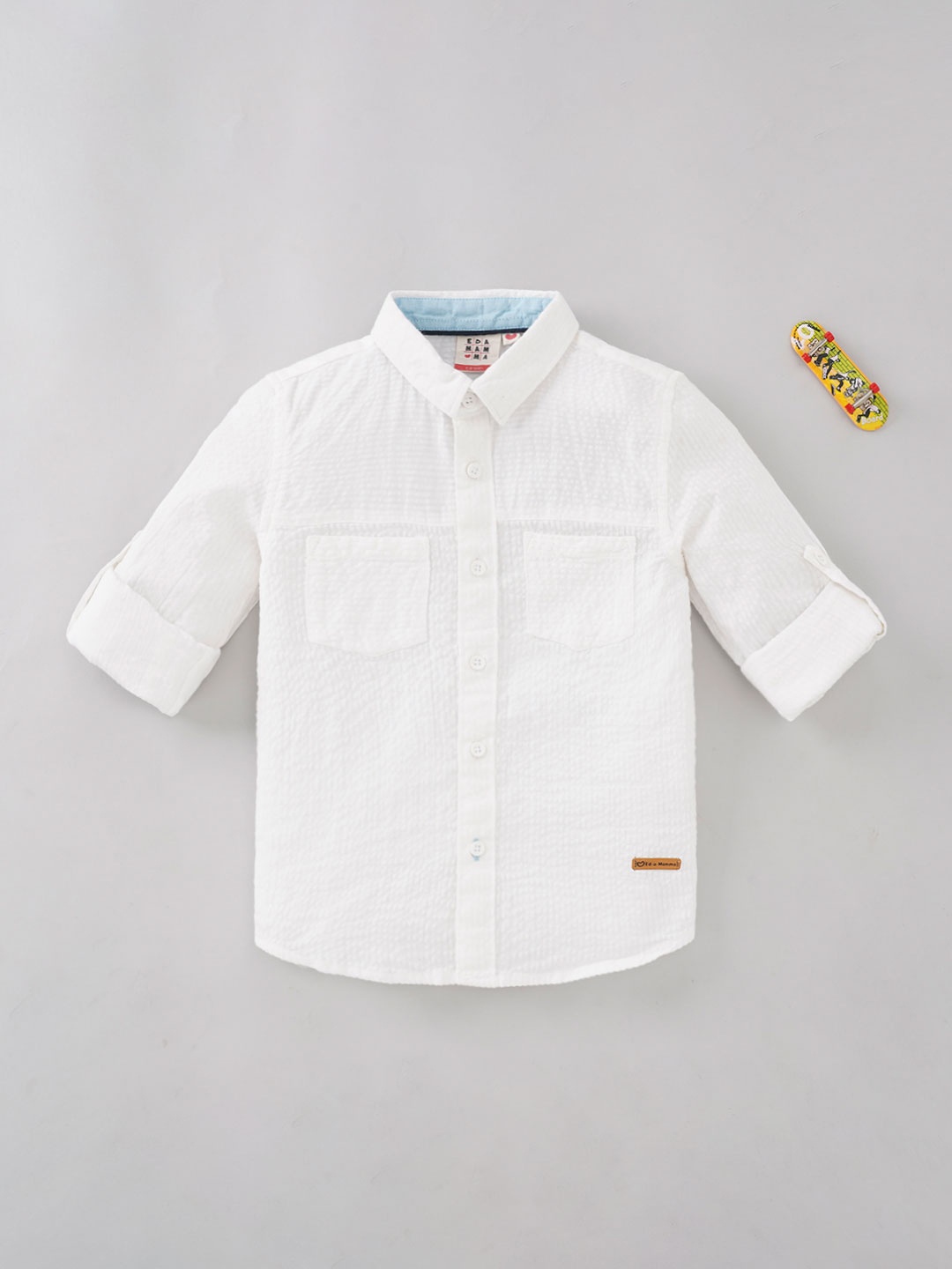 

Ed-a-Mamma Boys Spread Collar Self Design Cotton Casual Shirt, White
