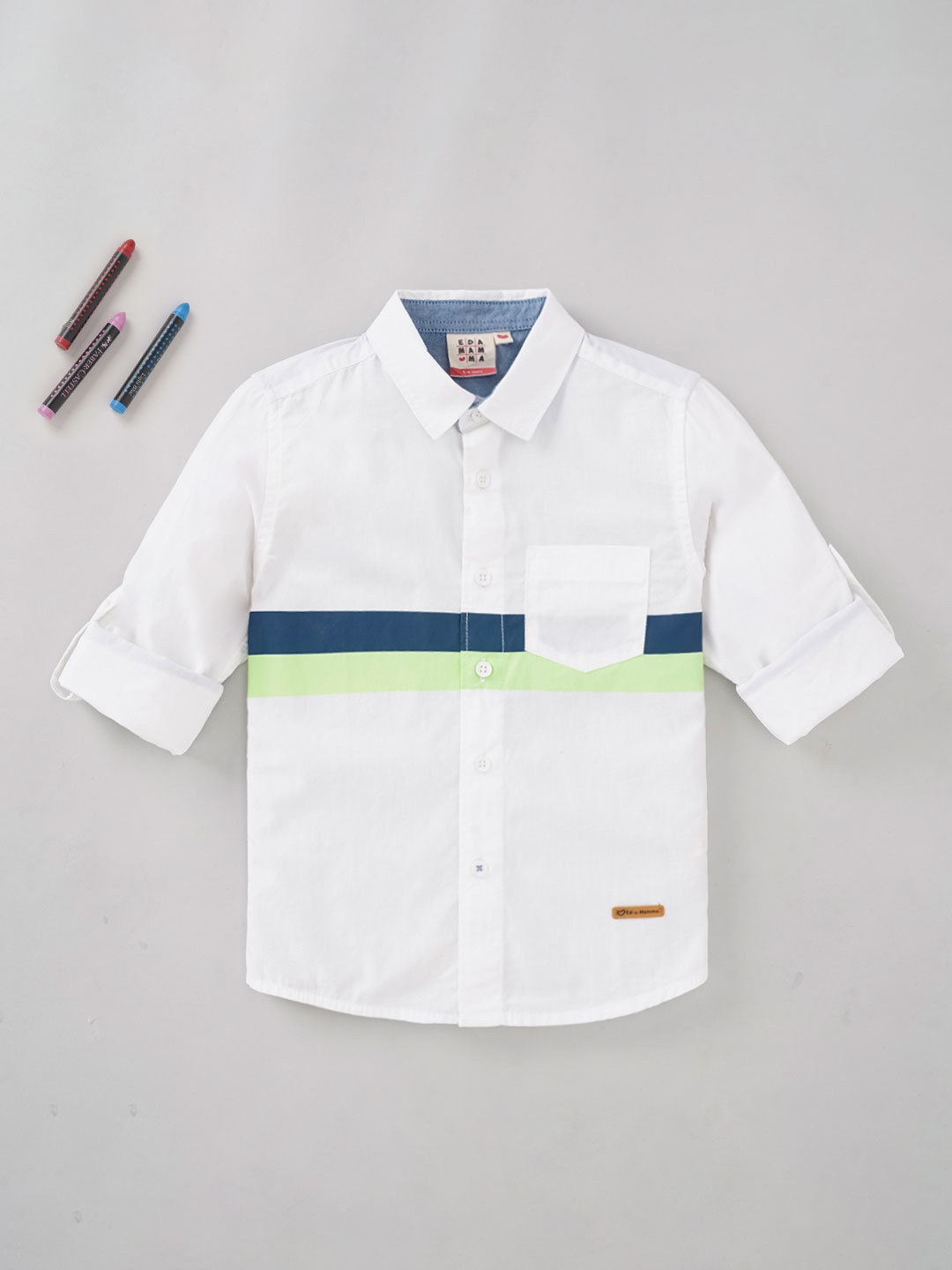 

Ed-a-Mamma Boys Spread Collar Roll-Up Sleeves Casual Cotton Shirt, White