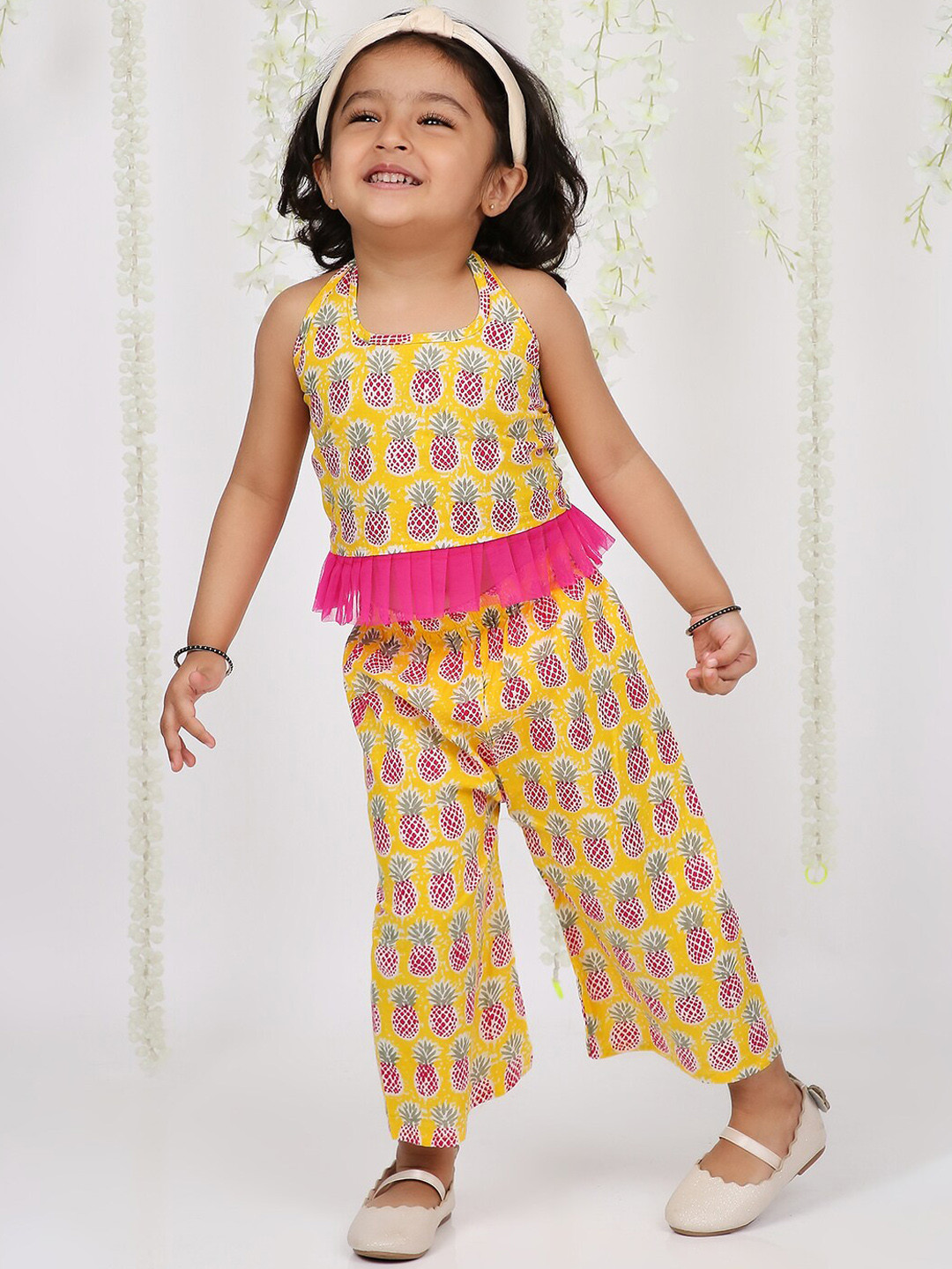 

KID1 Girls Printed Pure Cotton Top with Trousers, Yellow