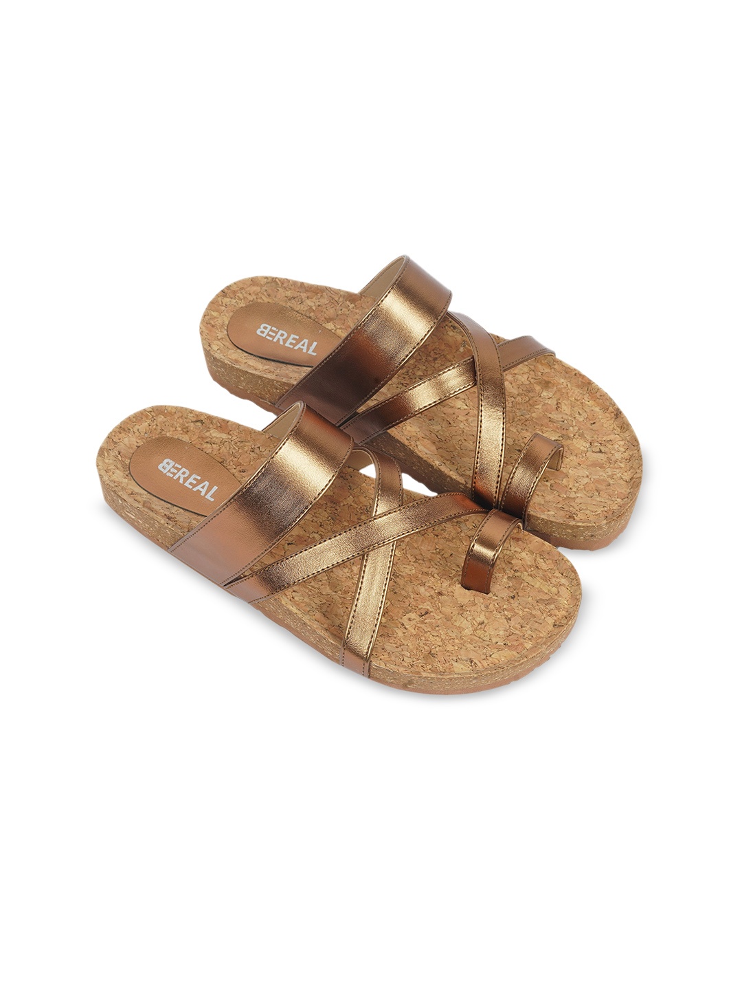 

BEREAL Cross Strap One Toe Flats, Bronze