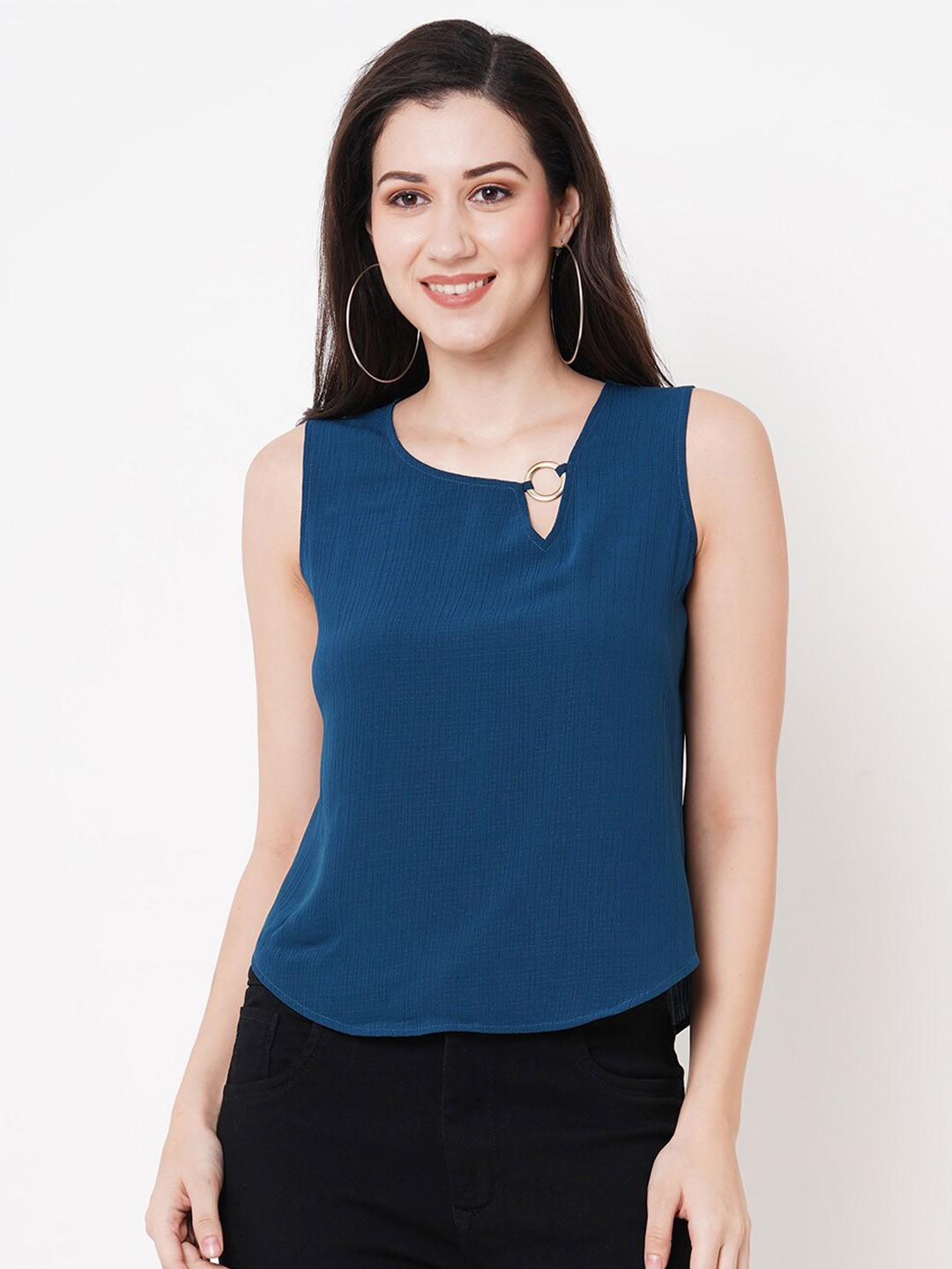 

MISH Keyhole Neck Sleeveless Georgette Top, Navy blue