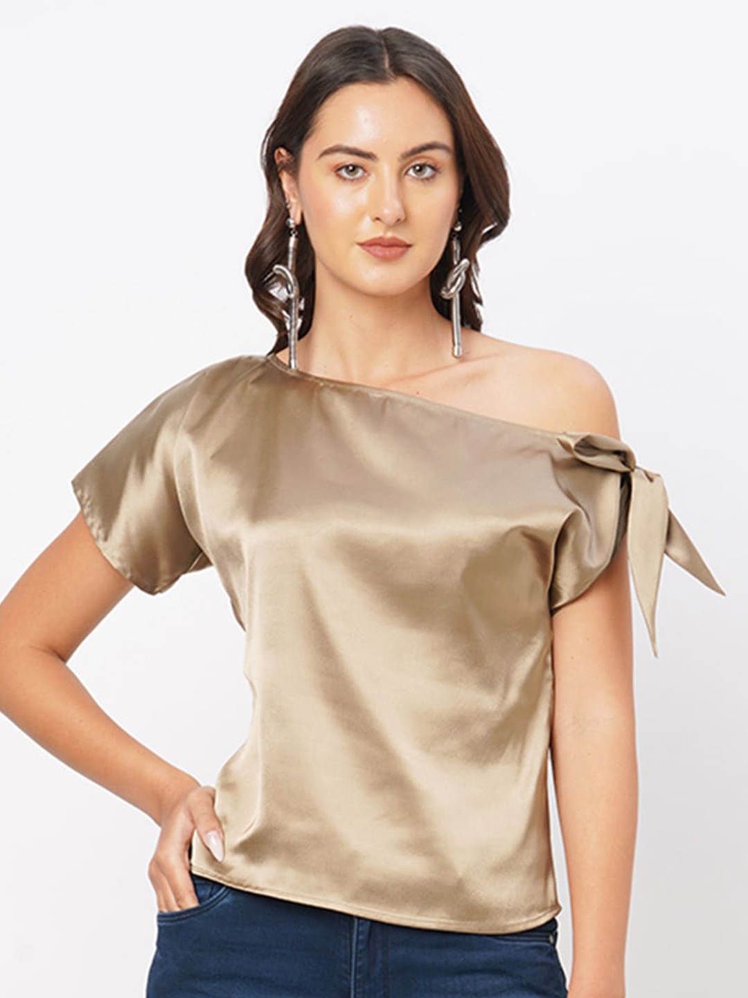 

MISH Boat Neck Slit Sleeves Top, Bronze