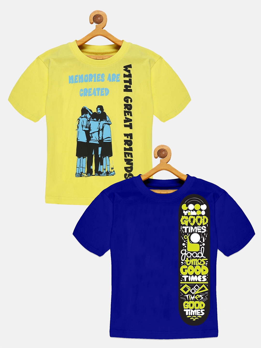 

KiddoPanti Boys Pack of 2 Typography Printed Cotton T-shirts, Yellow