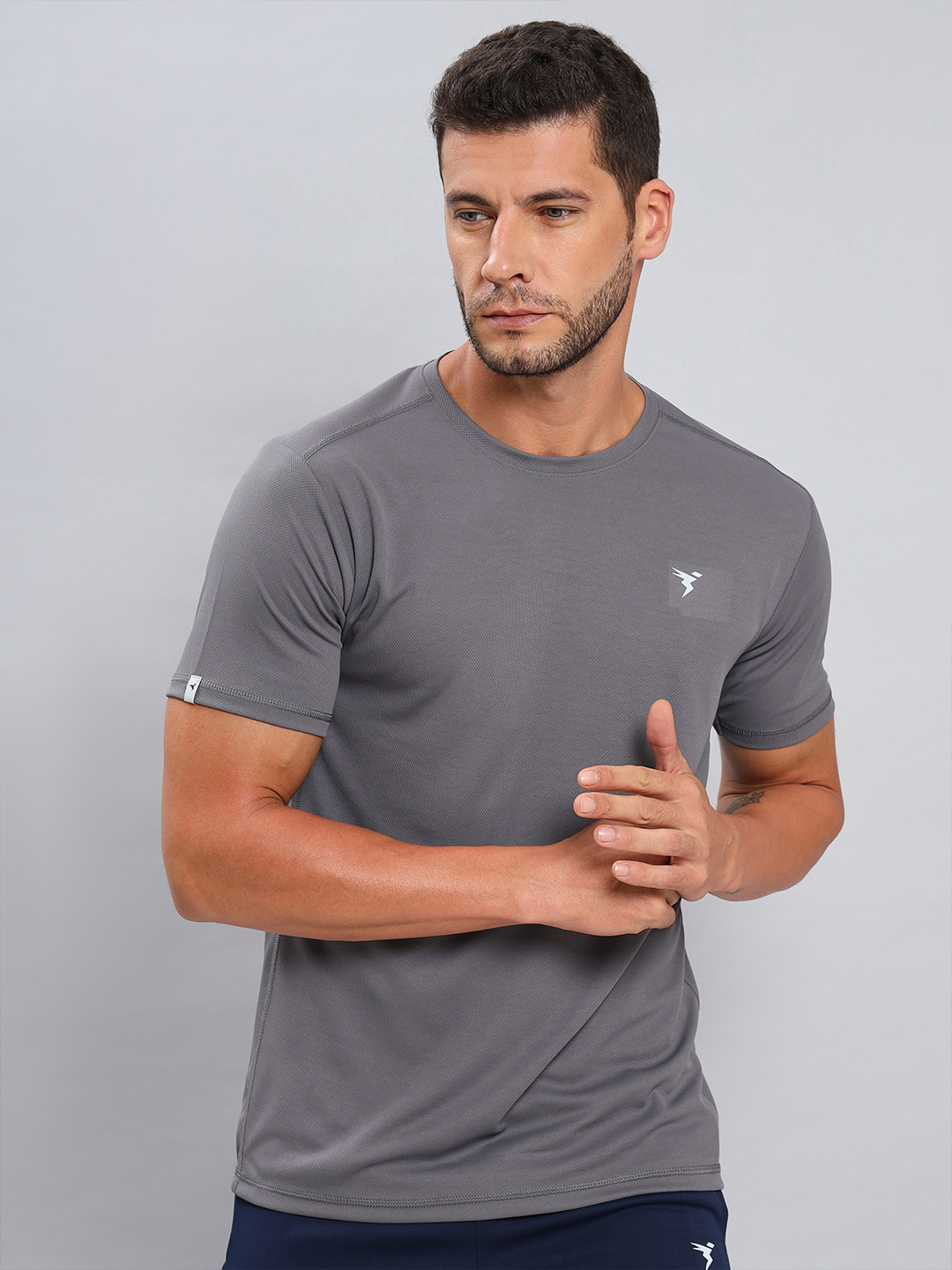 

Technosport Round Neck Antimicrobial Slim Fit Training or Gym T-shirt, Grey