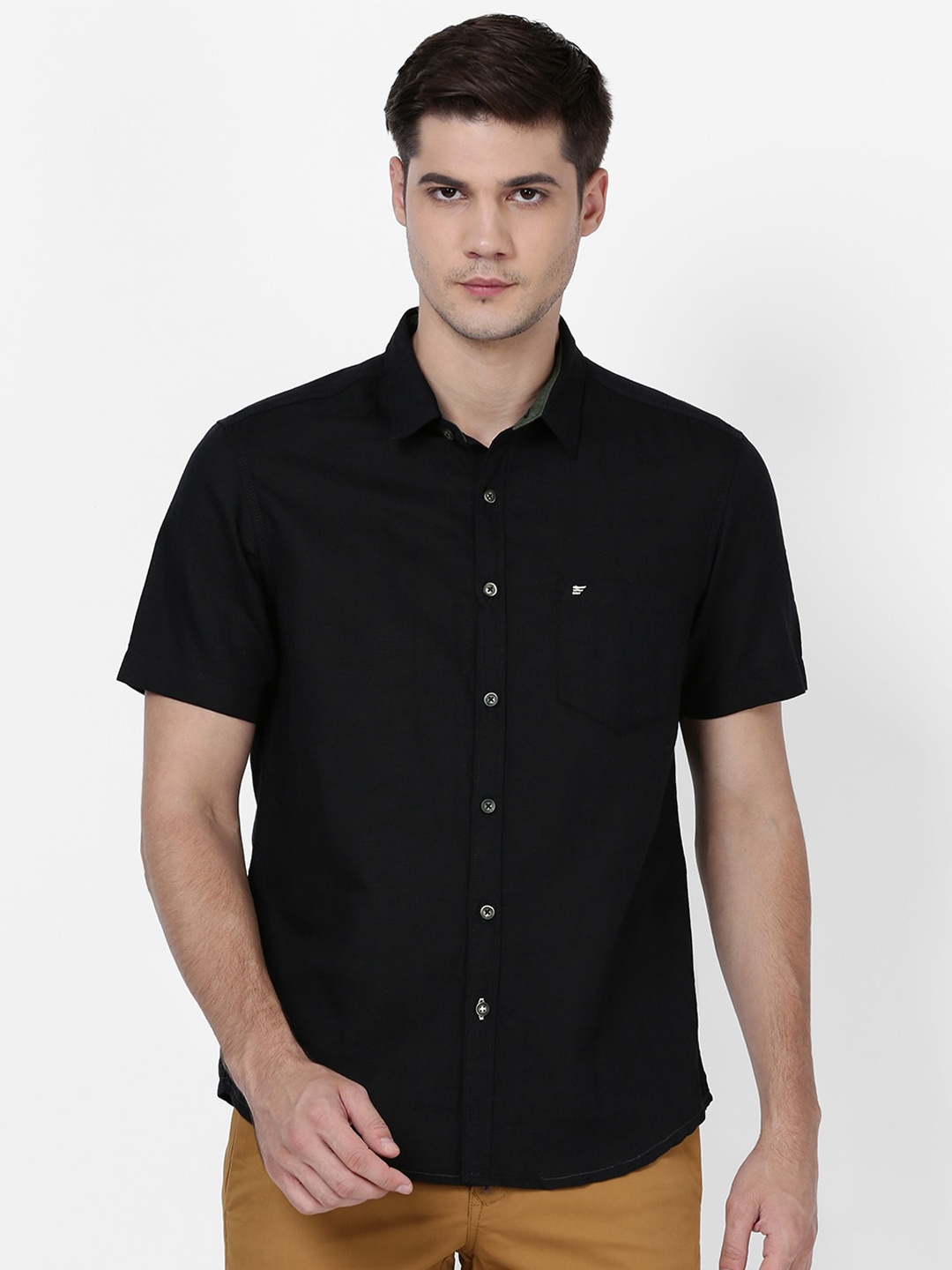

t-base Plus Size Spread Collar Regular Fit Cotton Casual Shirt, Black