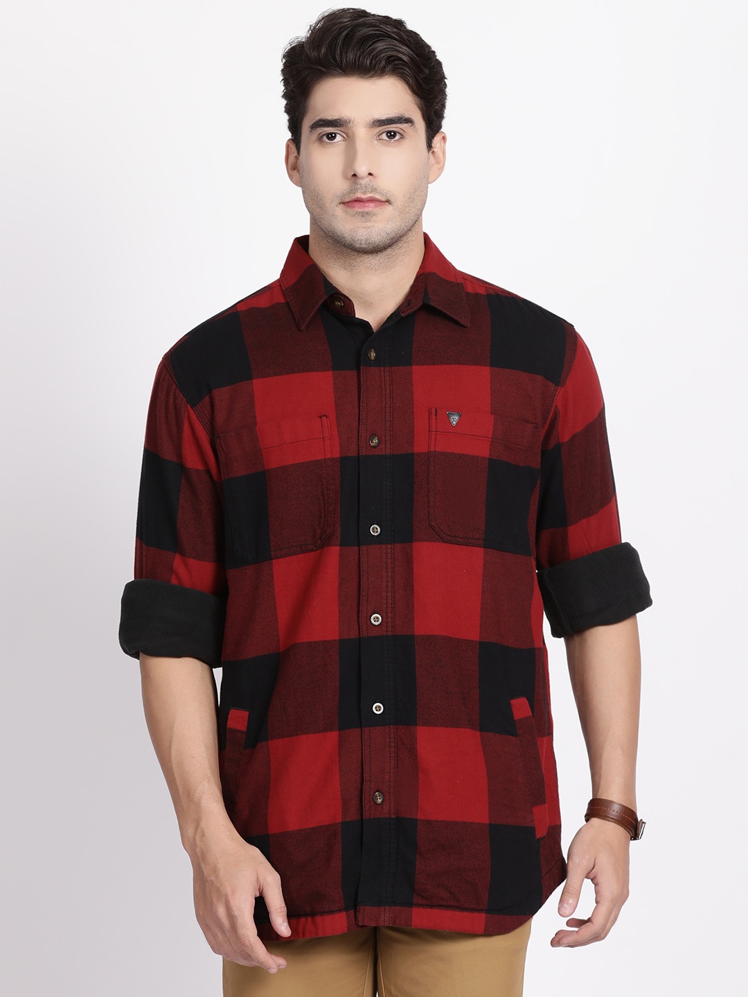 

t-base Buffalo Checked Cotton Casual Shirt, Red