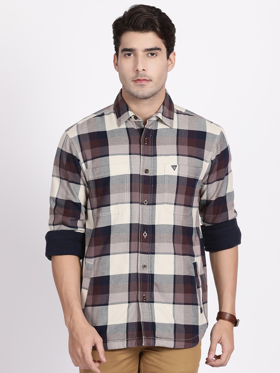 

t-base Checked Cotton Regular Fit Long Sleeves Casual Shirt, Grey